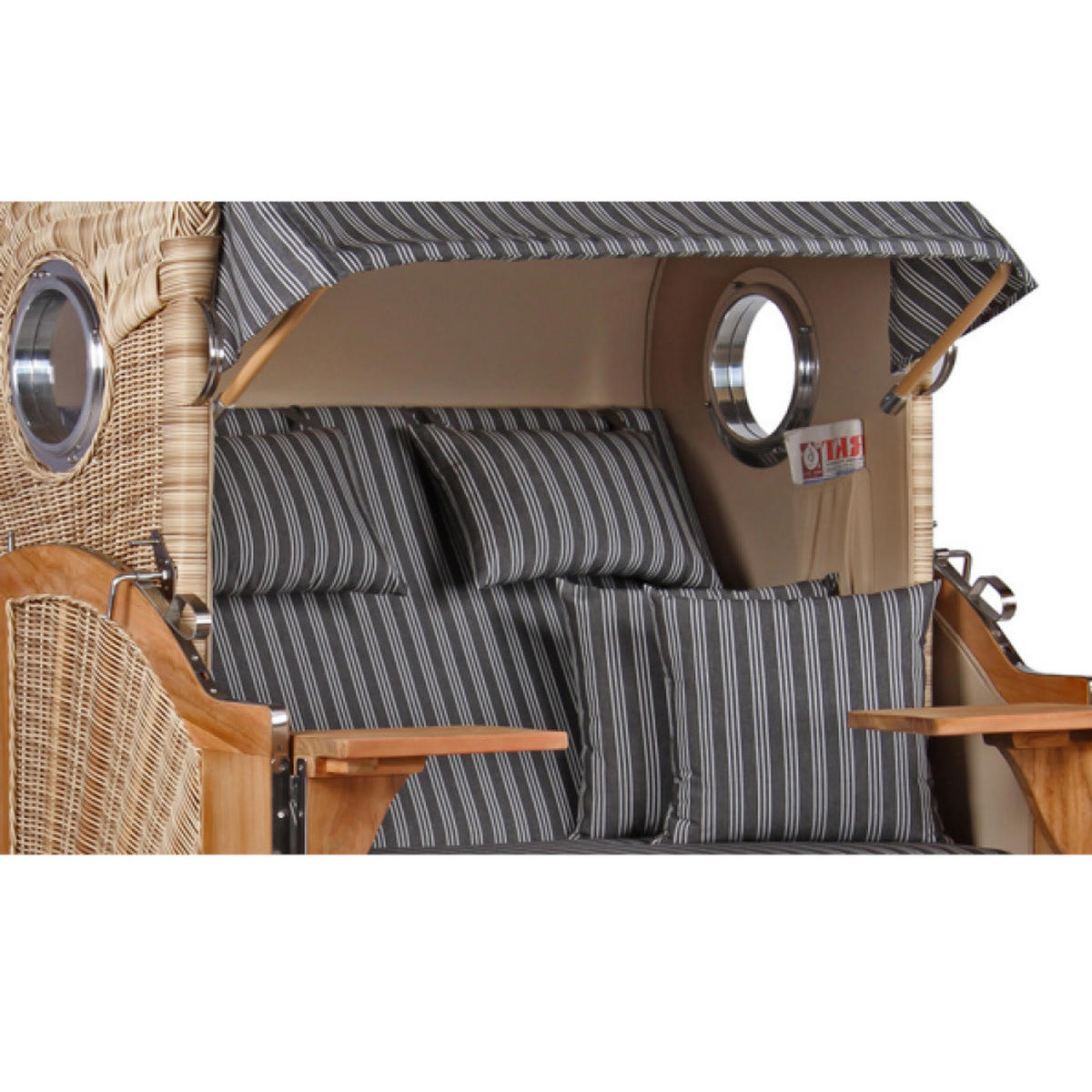 STRANDKORB Düne 2-Sitzer Teak Shell Bullauge - Braun/Grau, Holz/Metall (125/170/80cm) - Mr. Deko