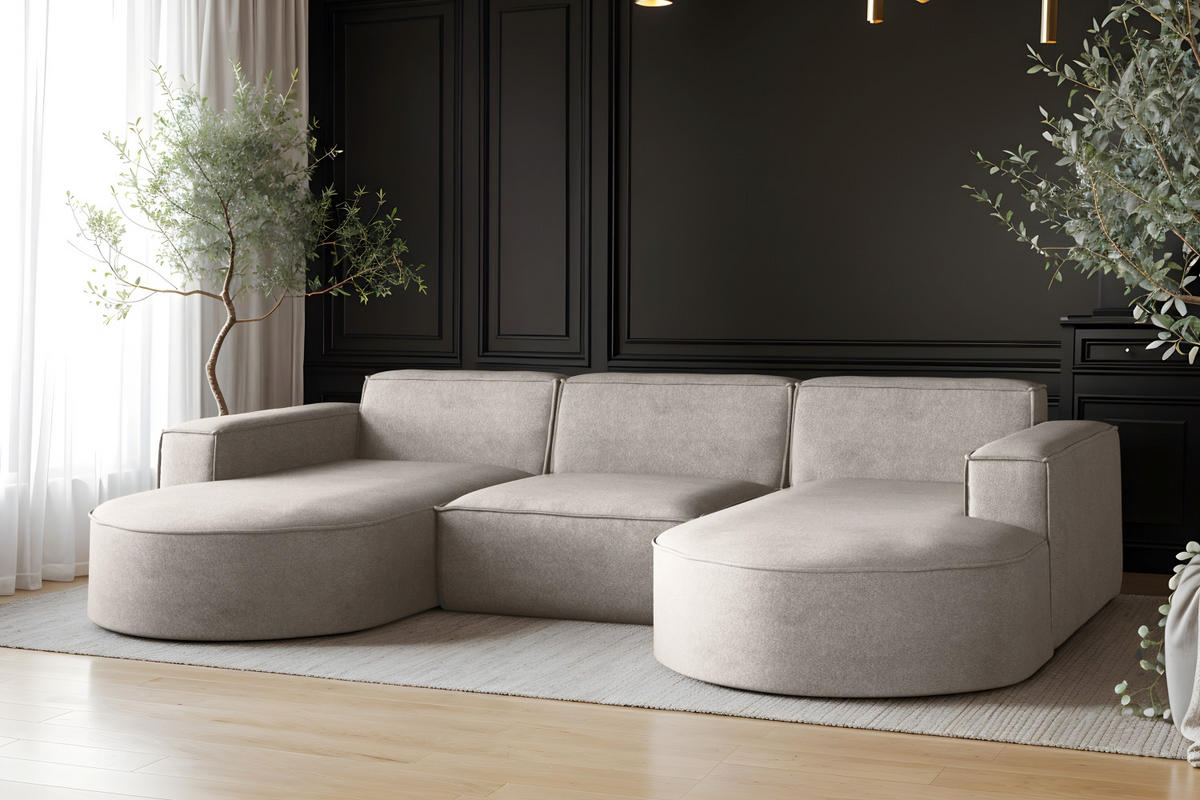 ECKSOFA Modena U-Form Elegant und Moderne Stoff Salvador Hellbeige - Creme, Holz/Textil (299/165cm) - Kaiser Möbel