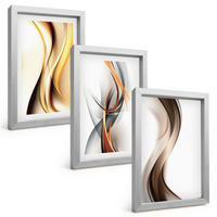 BILDER SET 3er Set - 20x30 cm Silberner Rahmen - Gelbgrau-braune Wellen - Silberfarben, Kunststoff (20/30cm) - TULUP