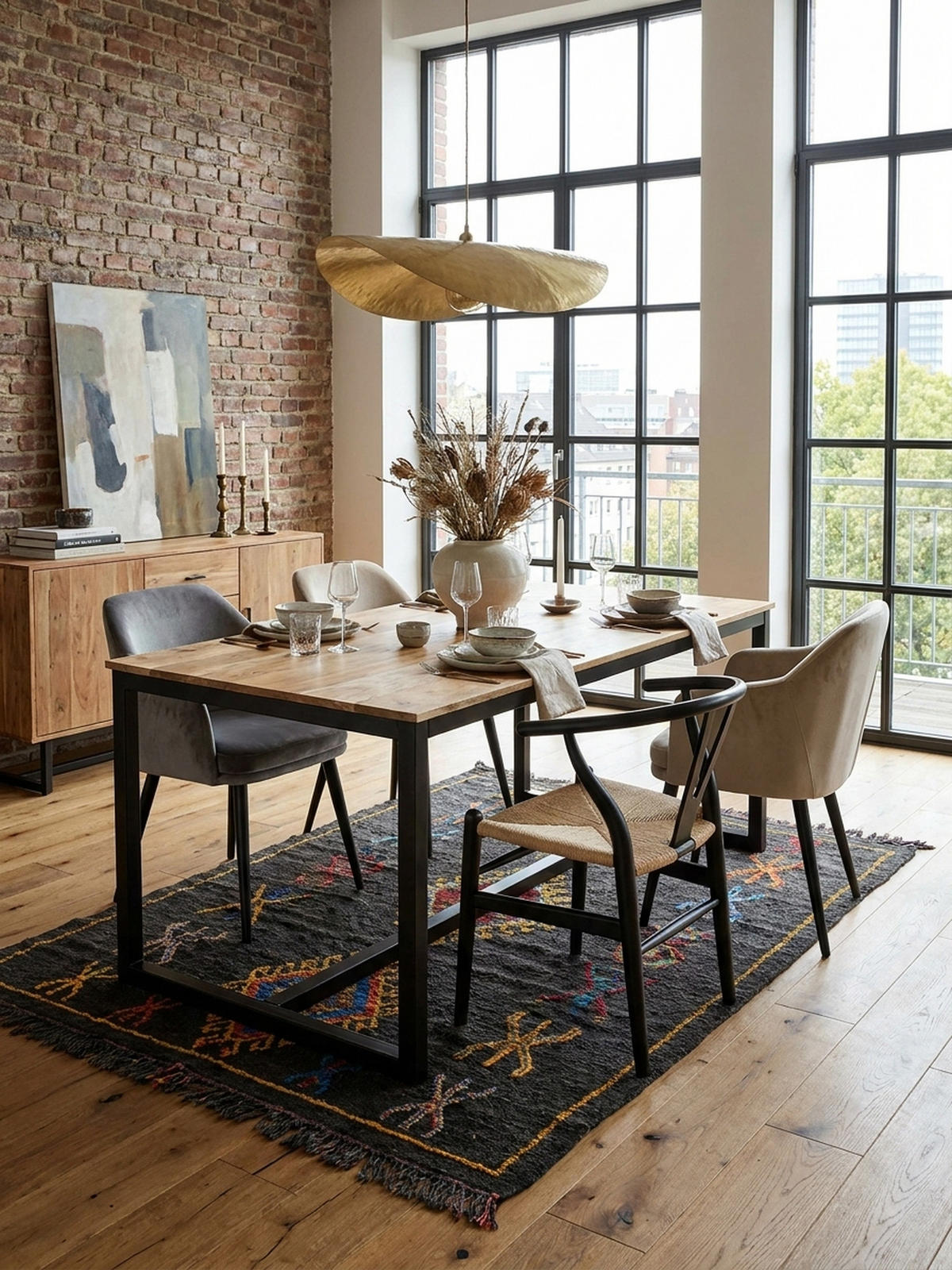 ESSTISCH Massivholz Metall Rechteckig Loft-Stil, Akazie 160x80x76 cm - Schwarz/Akaziefarben, Holz/Metall (80/160/76cm) - KADIMA DESIGN