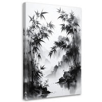 LEINWANDBILD Bambusblätter Landschaft Schwarz-Weiß 60x90cm - Schwarz, Textil (60/90cm) - Feeby
