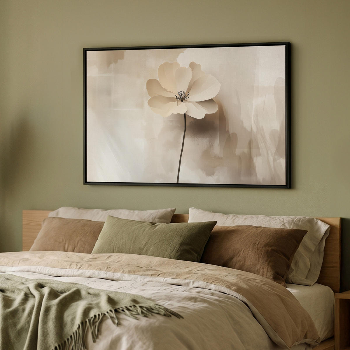 LEINWAND Bilder mit Rahmen - Blume - Beige - Farbe - Schatten - 90x60 - Creme, Textil (90/60cm) - MuchoWow