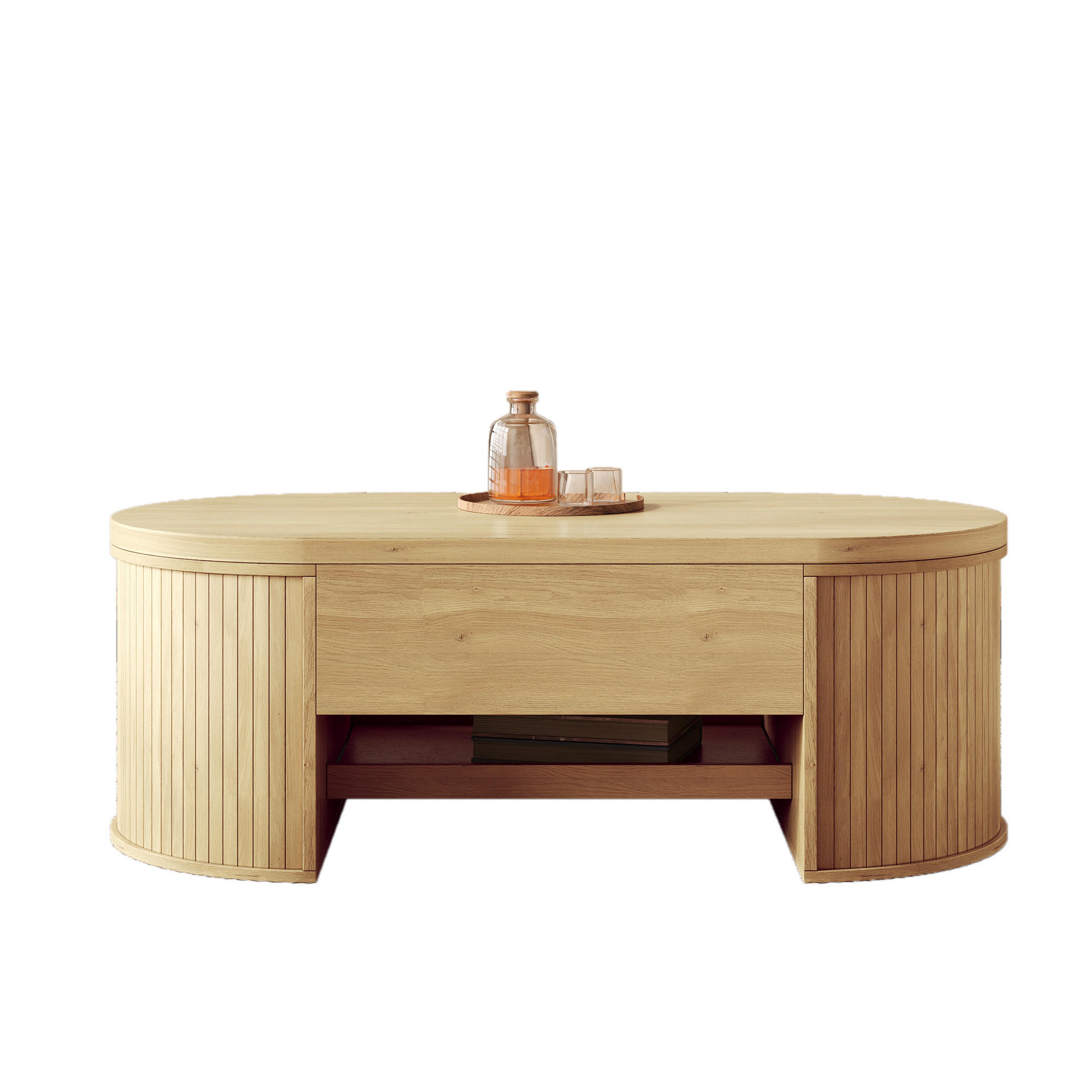 Modfu KONFERENČNÍ stolek z MDF 110x55x40 cm přírodní výškově nastavitelný s úložným prostorem a výsuvnou policí