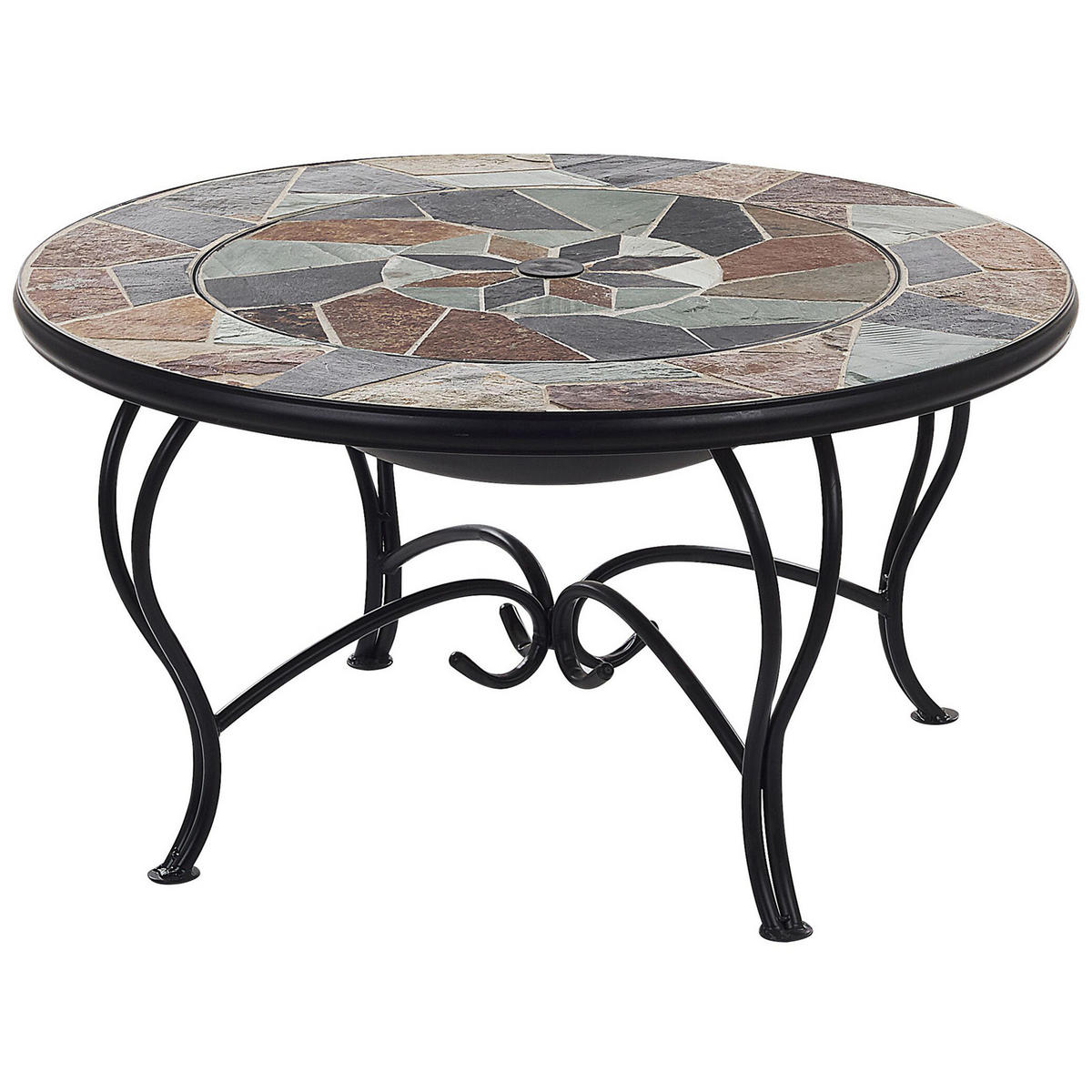 FEUERSTELLE mit Tisch Stah schwarz Mosaik rund Erebus - Schwarz/Braun, Metall (80/50/80cm)