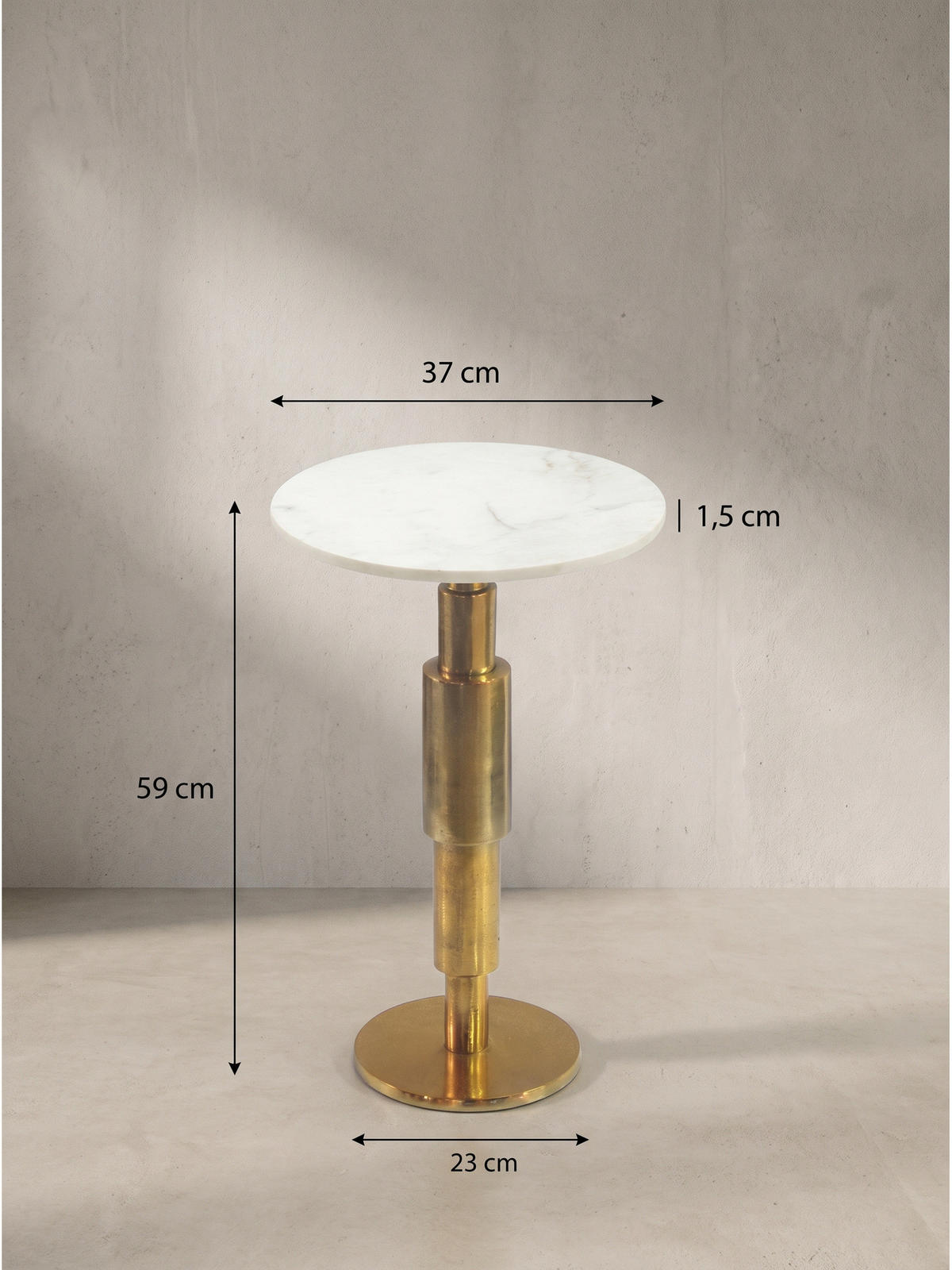 BEISTELLTISCH ESLA, Marmor, handgefertigt, Weiß-Gold, Ø 37 x 59 cm - Goldfarben/Weiß, Stein/Metall (37/37/59cm) - KADIMA DESIGN