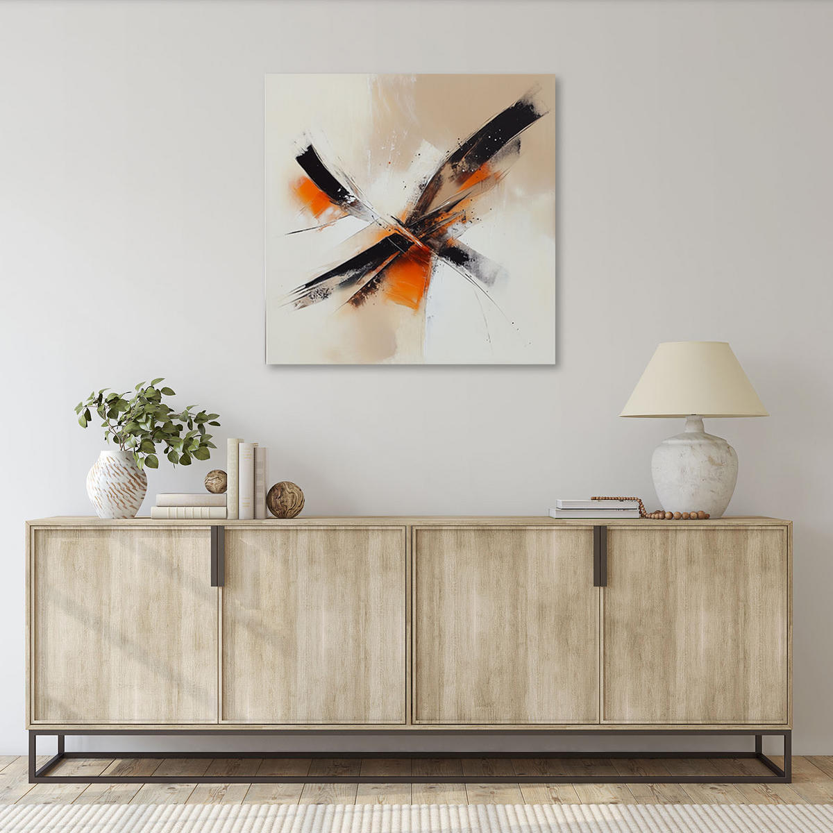 LEINWANDBILD Abstrakte beige-schwarz-orange 50x50cm - Orange, Textil (50/50cm) - Feeby