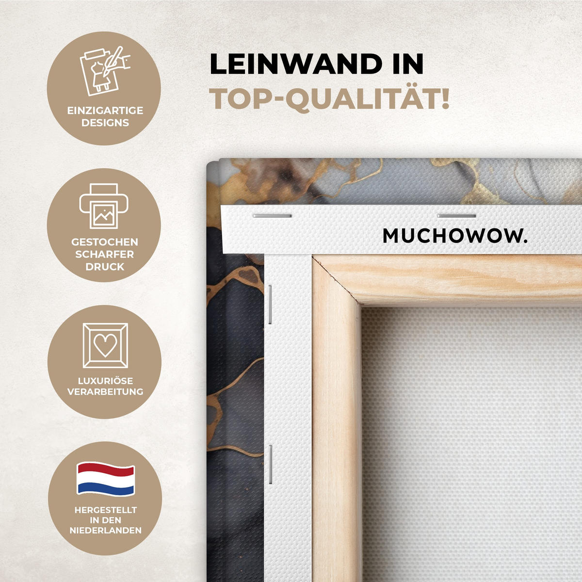 LEINWANDBILD Marmor - Schwarz - Gold - Weiß 30x20 cm - Dunkelgrau, Textil (30/20cm) - MuchoWow
