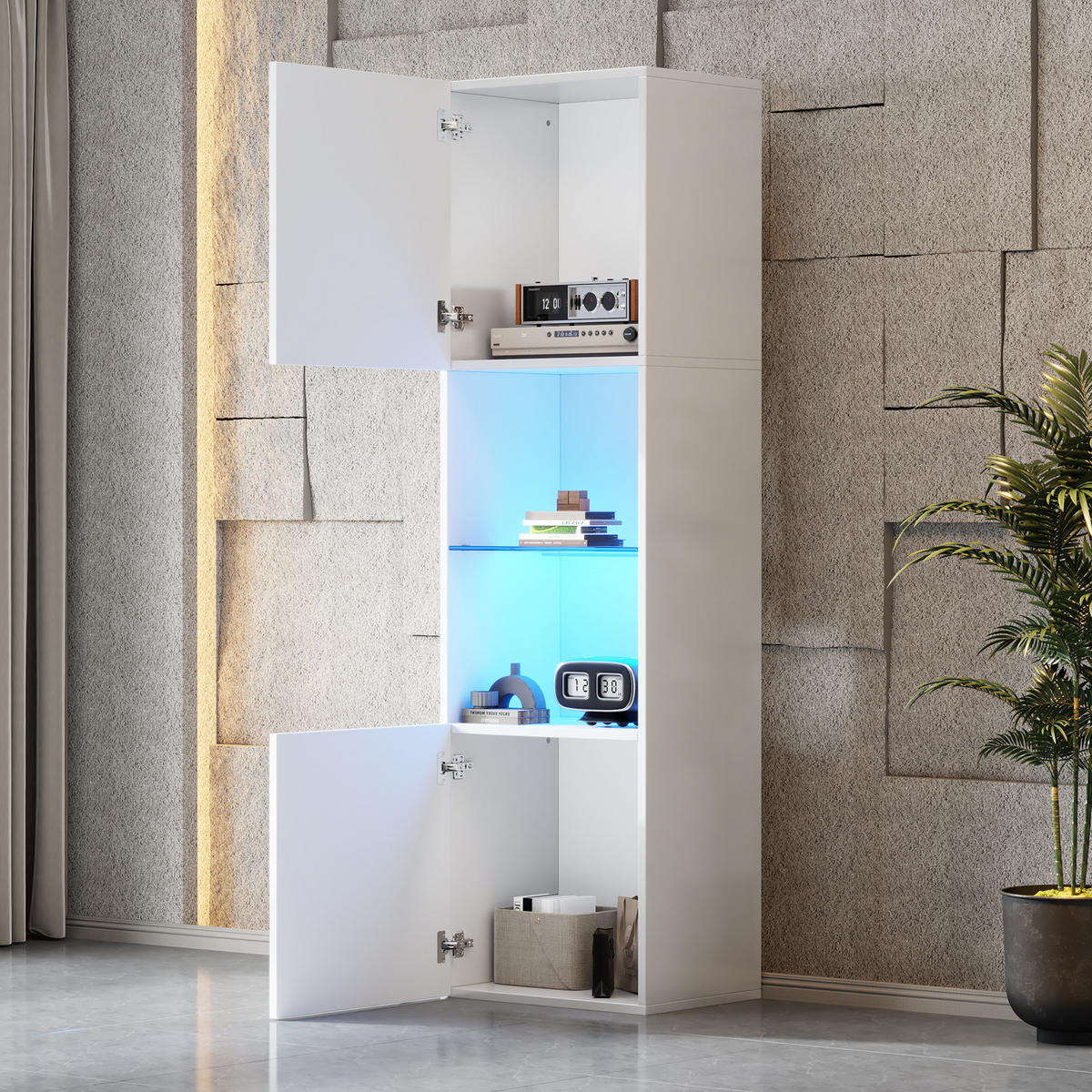 VITRINE 45/35/160 cm aus Spanplatte mit LED-Beleuchtung Weiß - Weiß, Holzwerkstoff (45/160/35cm) - Modenvie