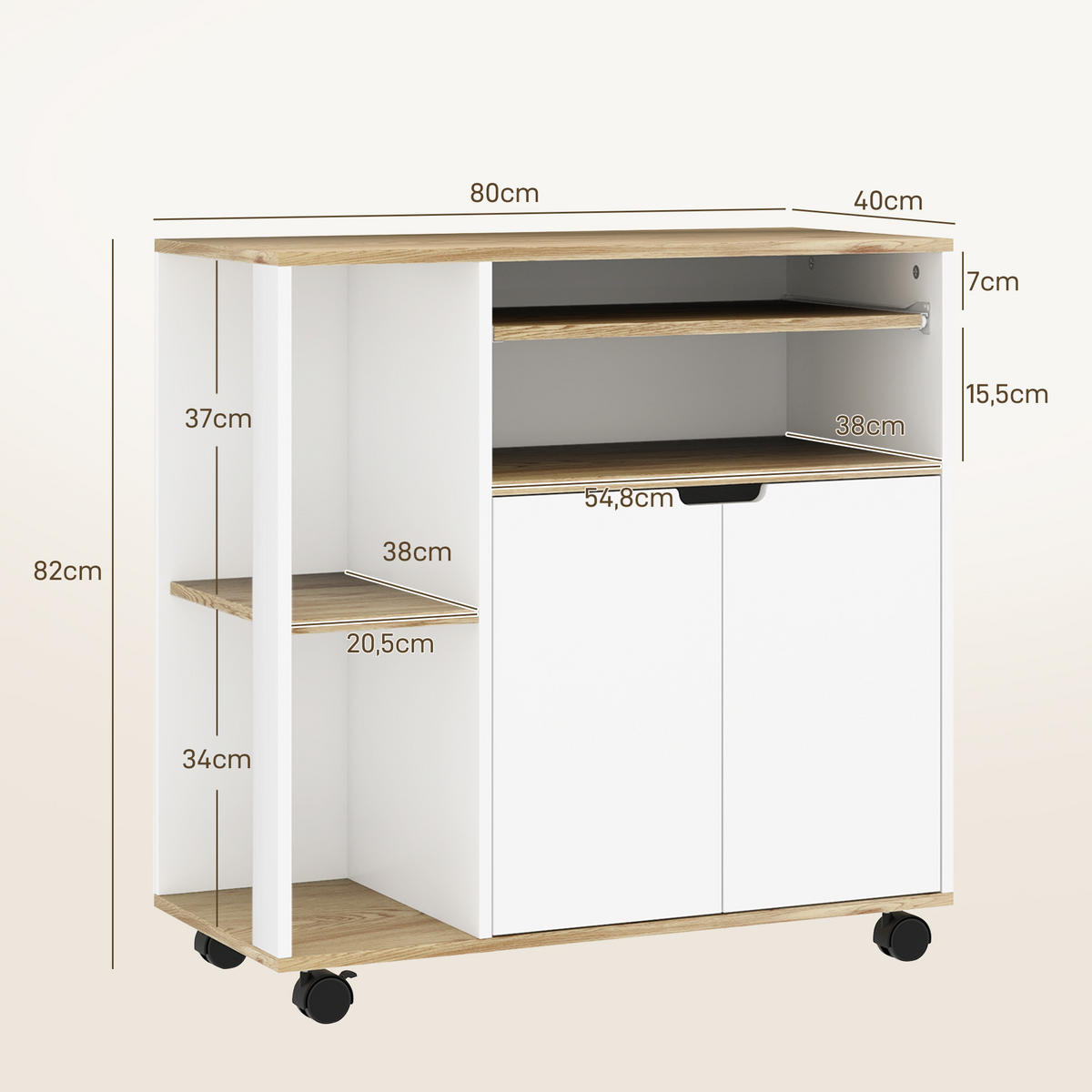 KÜCHENWAGEN mit Schrank, 80 x 40 x 82 cm, Weiß - Multicolor, Holzwerkstoff (80/82/40cm) - HOMCOM