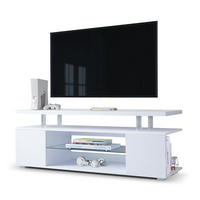LOWBOARD aus Holzwerkstoff mit LED-Beleuchtung und 3 Stauräumen für TVs bis 60 Zoll Weiß - Weiß, Holzwerkstoff (130/48/40cm) - Modenvie