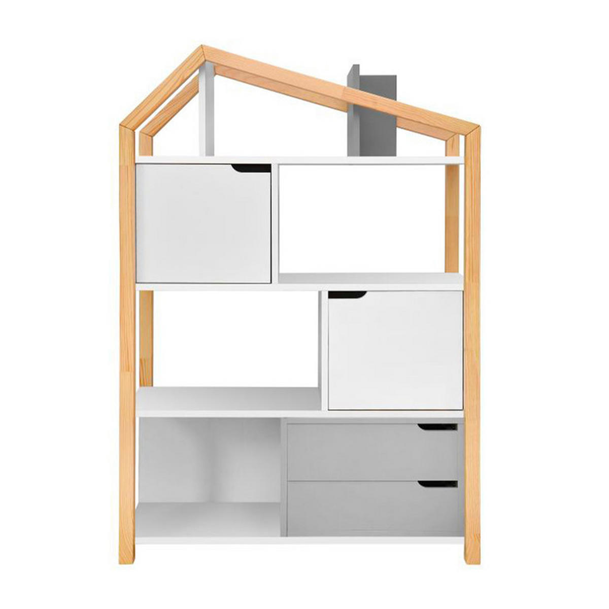 KNIHOVNA Šedá a bílá - bílá, kompozitní dřevo (89/130/31cm) - Petits-meubles