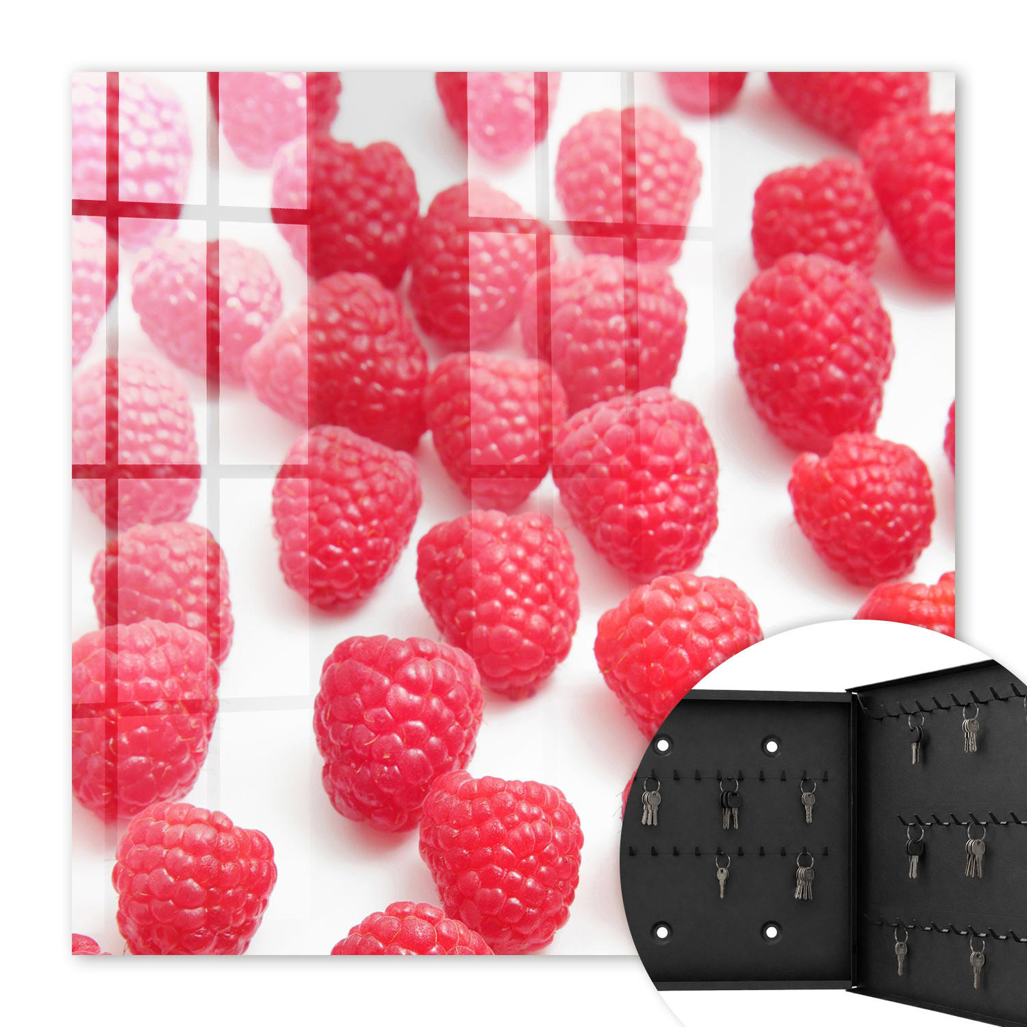 SCHLÜSSELBOX Schwarz 30x30 cm- Türöffnung nach rechts - Rosa Himbeeren - Pink, Metall (30/30/5cm) - TULUP