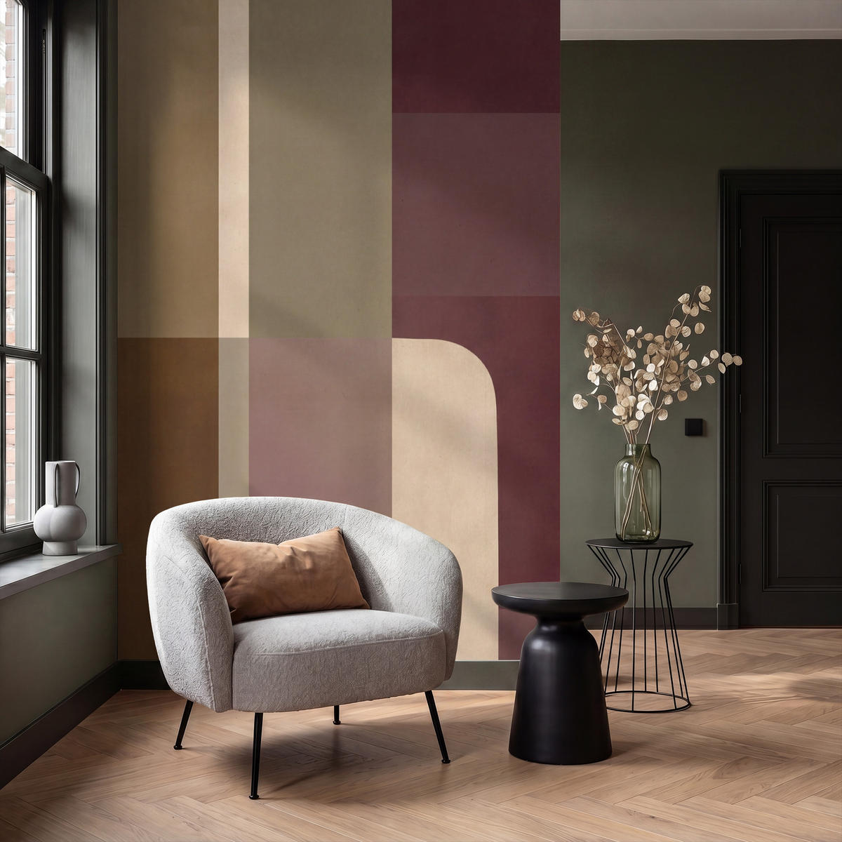 TAPETE - Unis - Abstrakt - Bordeaux - Linien - 160x240 cm - Multicolor, Papier (160/240cm) - OnlyWow