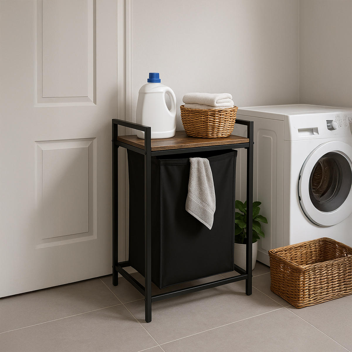 WÄSCHESAMMLER - Schwarz, Holzwerkstoff/Textil (50/72/33cm) - Relaxdays