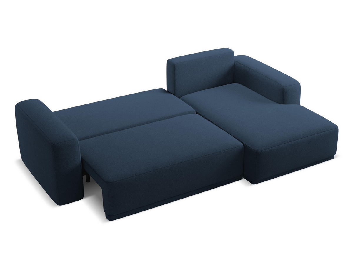 ECKSOFA mit Schlaffunktion Chenille Stoff Blau - Blau/Schwarz, Kunststoff/Textil (258/160cm) - Makamii