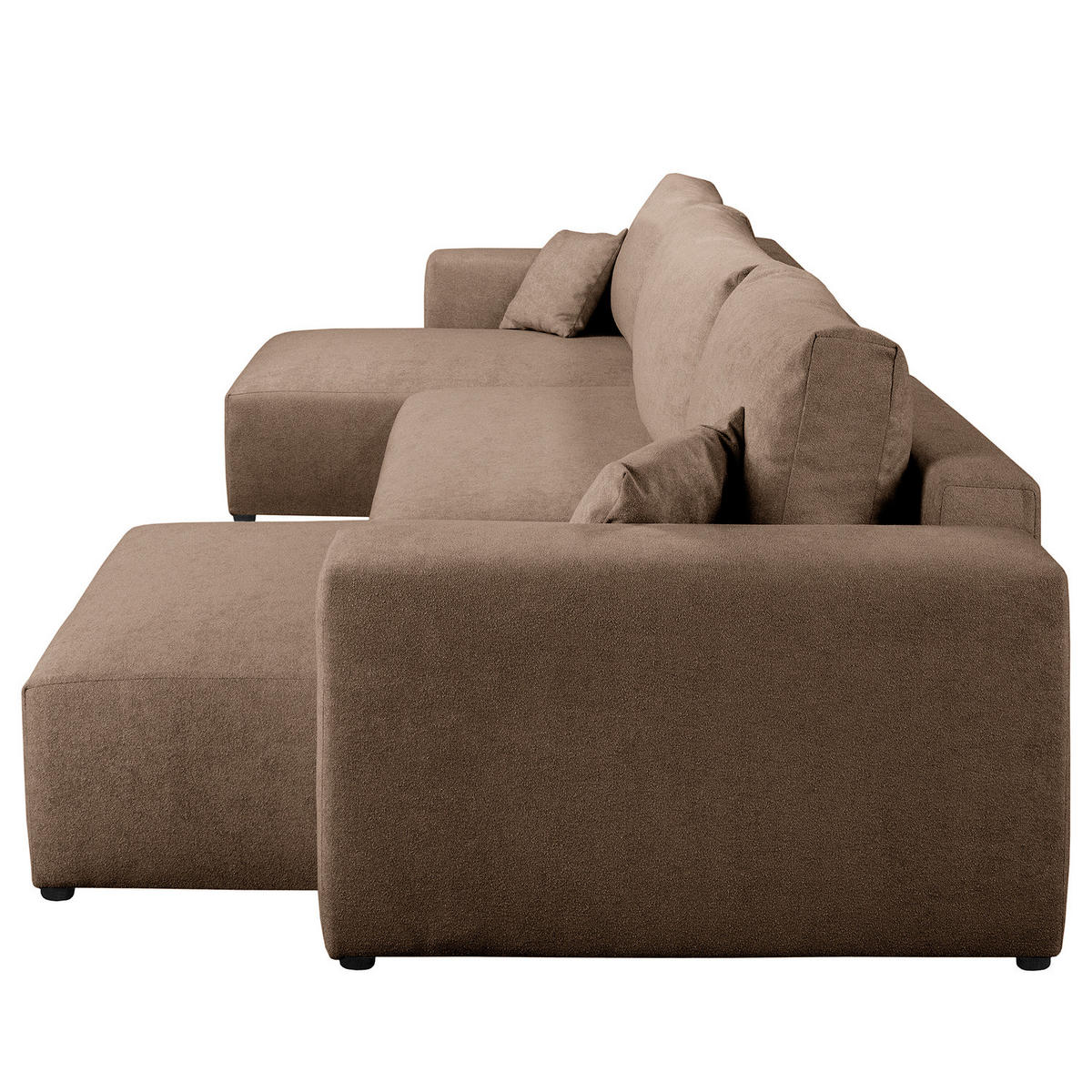 WOHNLANDSCHAFT mit Schlaffunktion - Hellbraun/Schwarz, Kunststoff/Textil (398/70/148cm) - home24