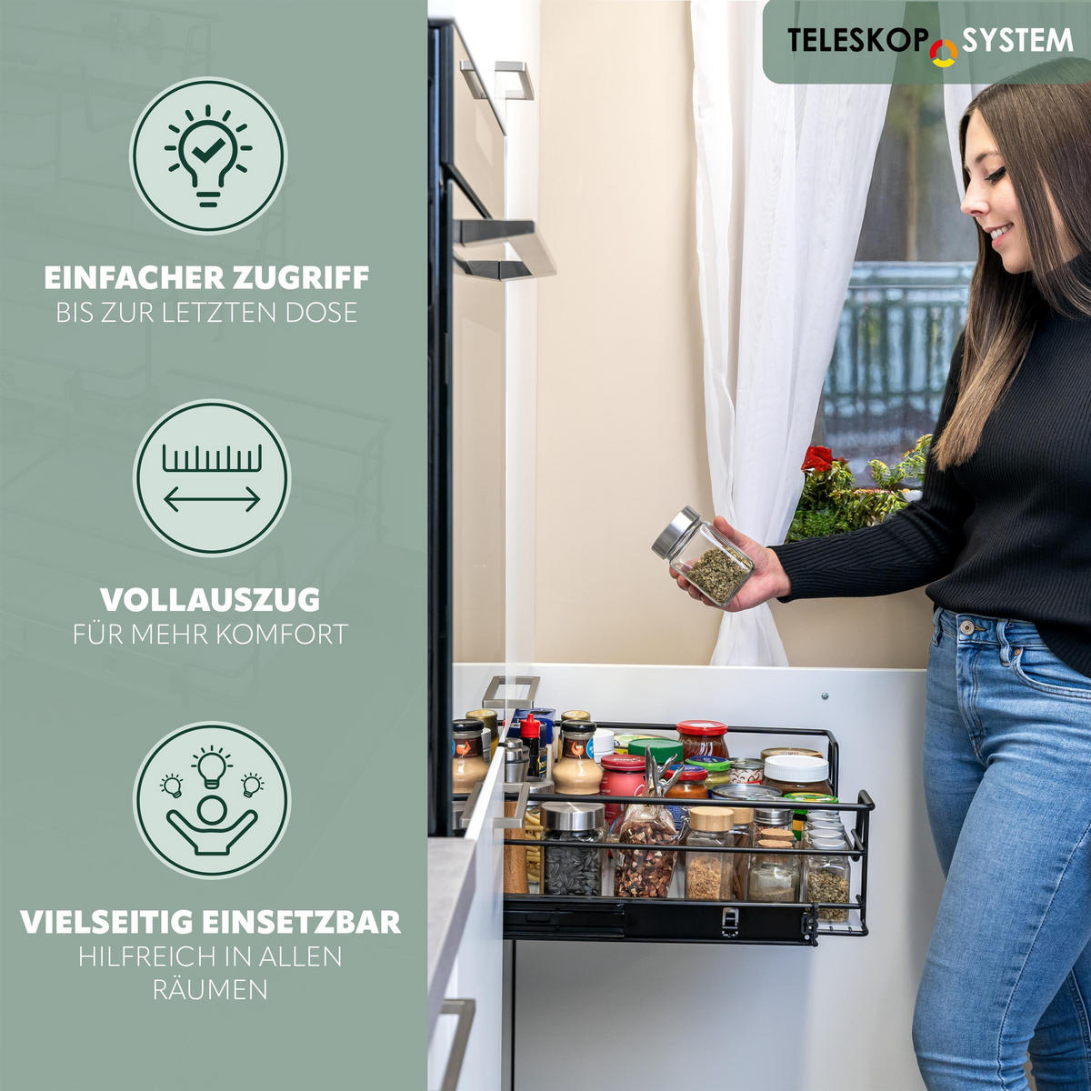 TELESKOPSCHUBLADE, schwarz, Metall - Schwarz, Metall (57/14/44cm) - bremermann