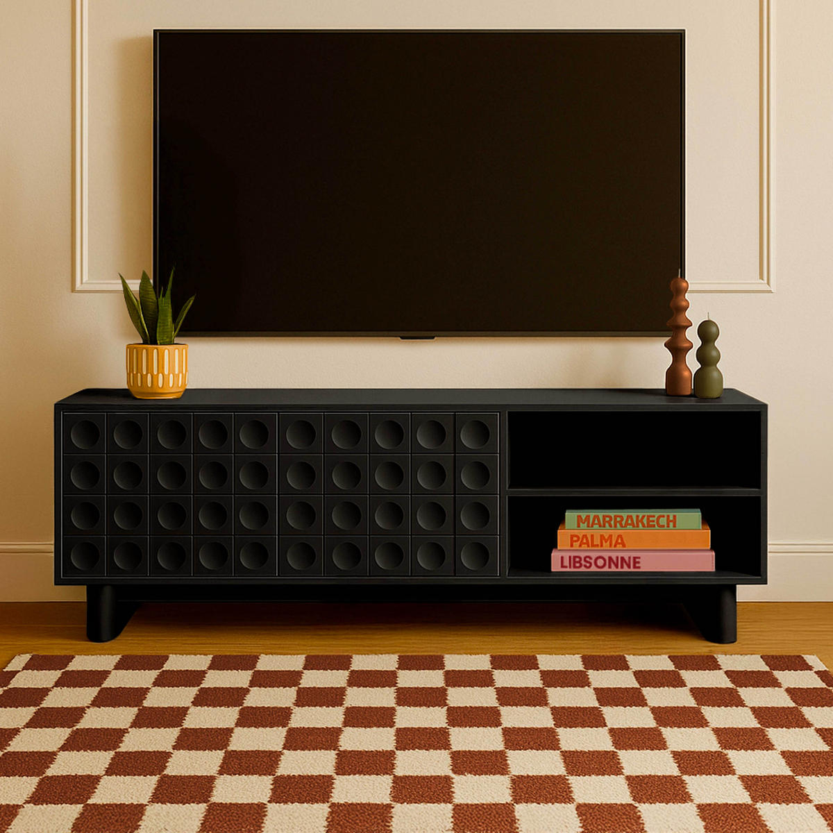 TV-SCHRANK, Schwarz - Schwarz, Holz (40/58/160cm) - Oviala