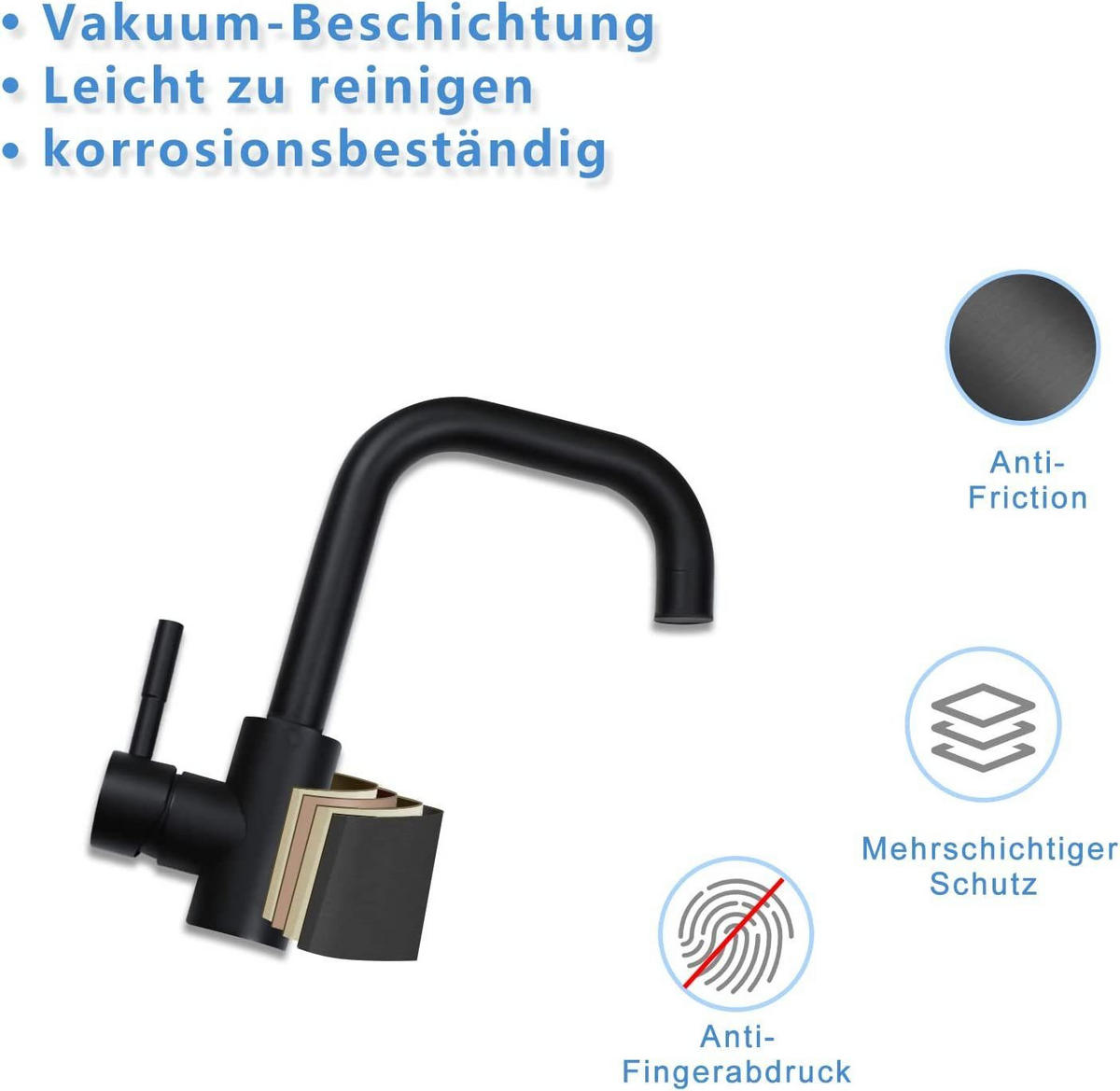 WASCHTISCHARMATUR Nora - Schwarz, Metall (6/24/24cm) - Nettlife