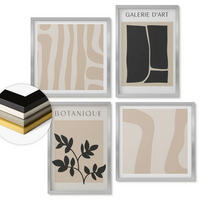 WANDBILDER 4er Set - 50x50 cm & 40x60 cm Silberner Rahmen - Abstrakte Pflanzenmotive - Silberfarben, Kunststoff (50/50cm) - ArtPrintCave