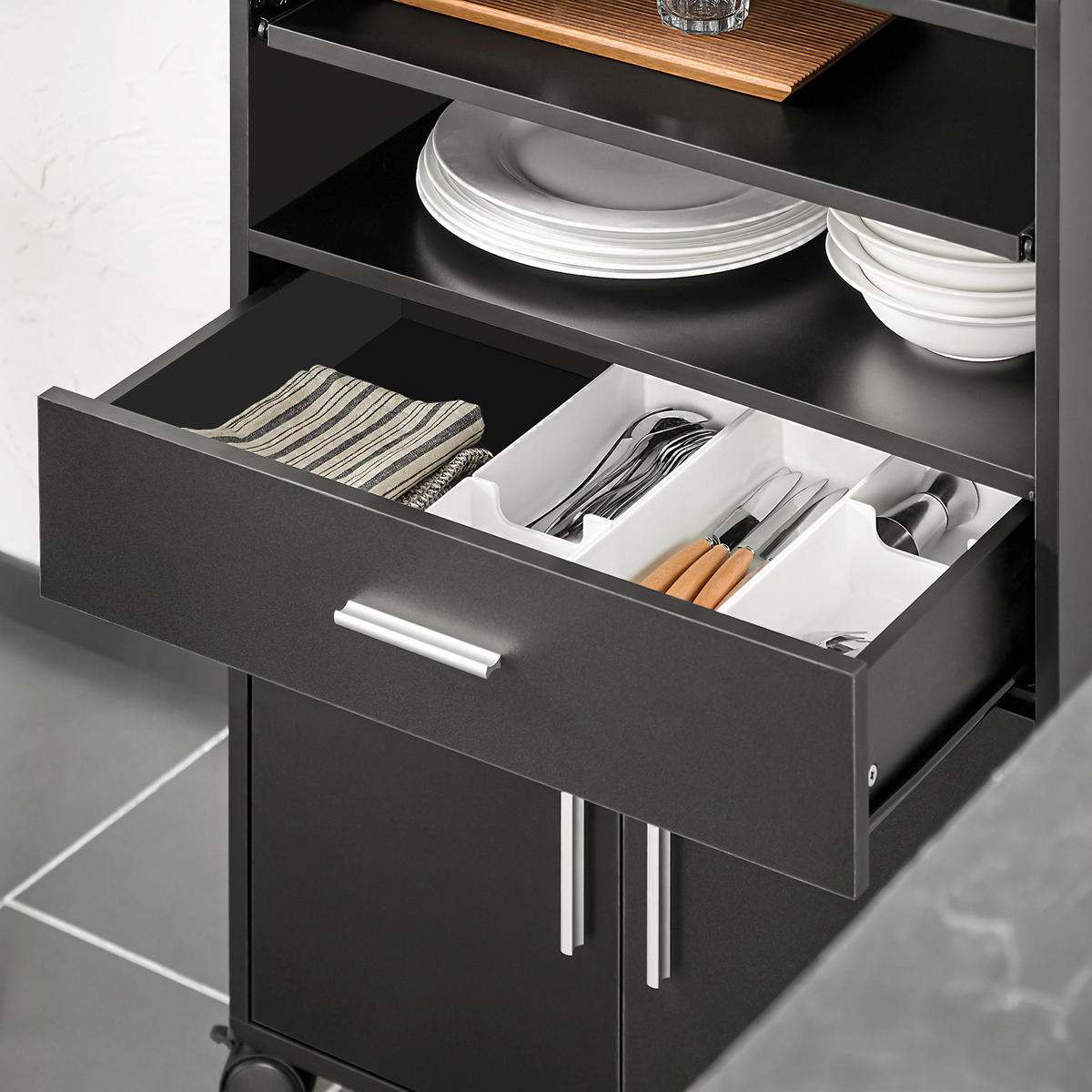 KÜCHENWAGEN Schwarz - Schwarz, Holzwerkstoff (59/92/40cm) - SoBuy