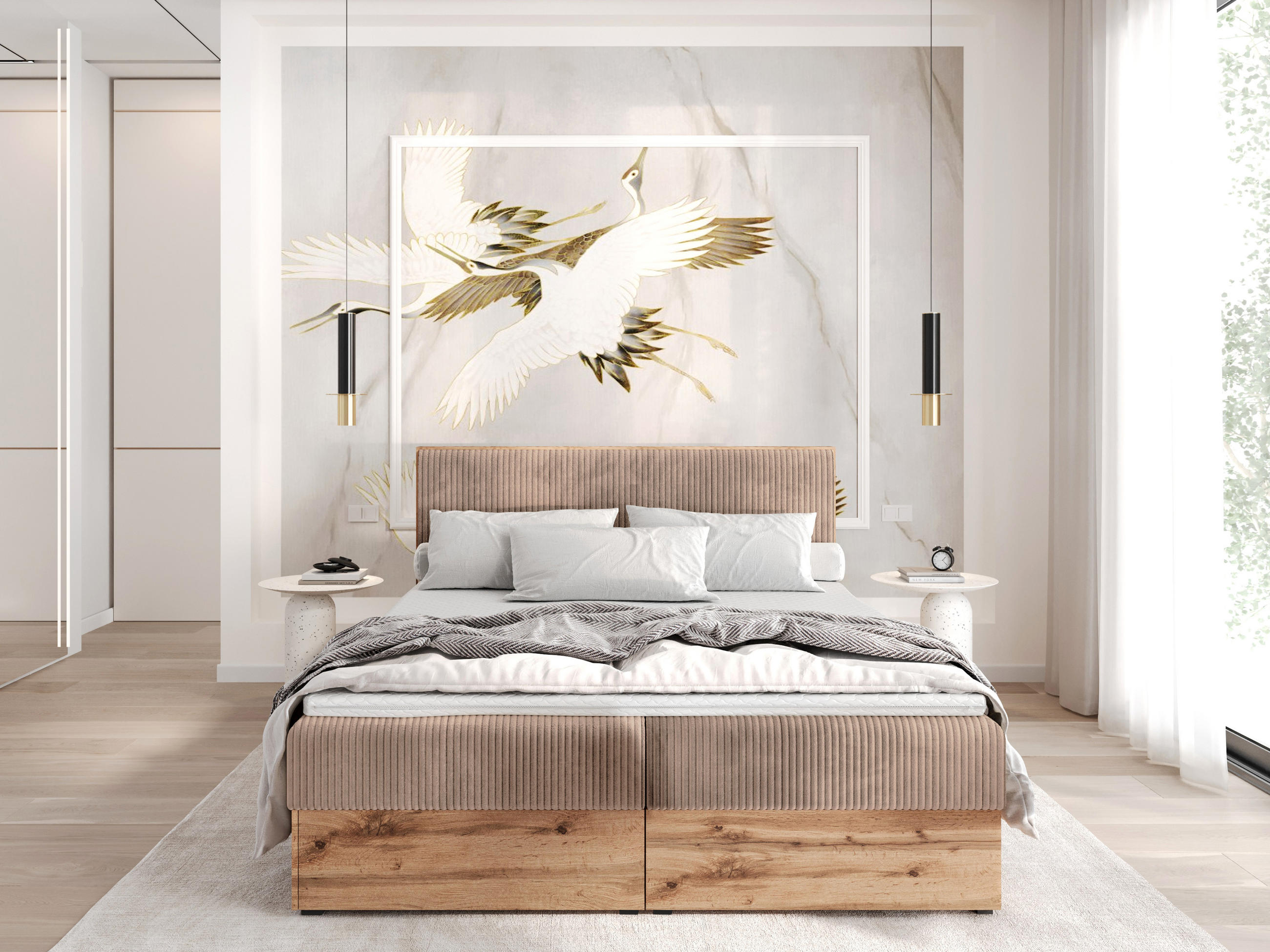 BOXBETT TESSA 140x200 Braun Cord - H3 - Braun, Textil (120/200cm) - AN-Moebel 4u