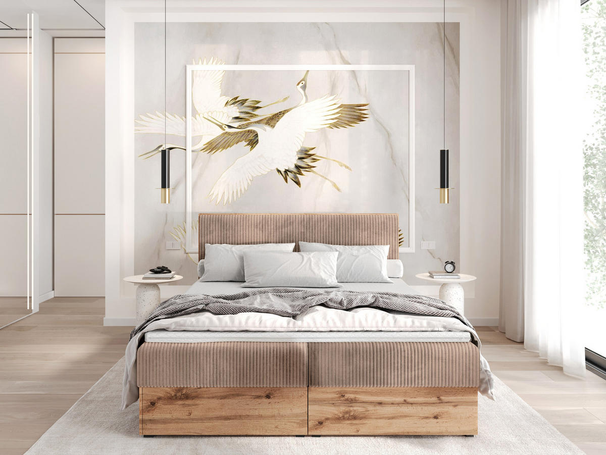 BOXBETT TESSA 180x200 Braun Cord - H3 - Braun, Textil (120/200cm) - AN-Moebel 4u