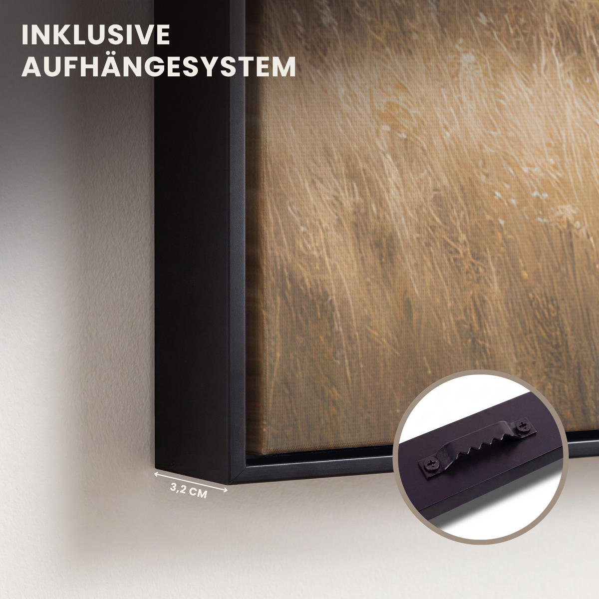 LEINWAND Bilder mit Rahmen - Gras - Morgennebel - Kreuz - Christentum - 70x100 - Beige, Textil (70/100cm) - MuchoWow