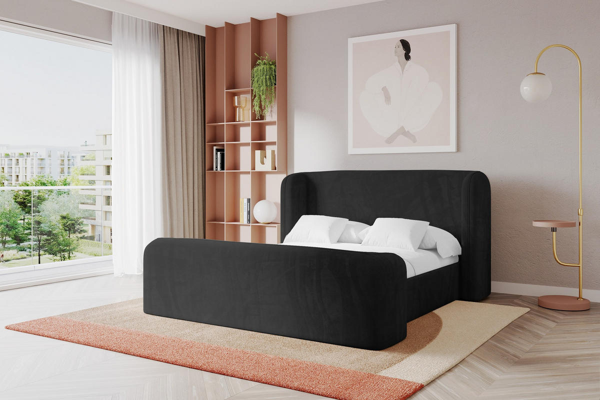 POLSTERBETT mit Bettkasten, Fußteil und Lattenrost, Boxbett ohne Matratze - ESTI-Z 160x200 Schwarz - Schwarz, Holzwerkstoff/Textil (160/200cm) - ALTDECOR