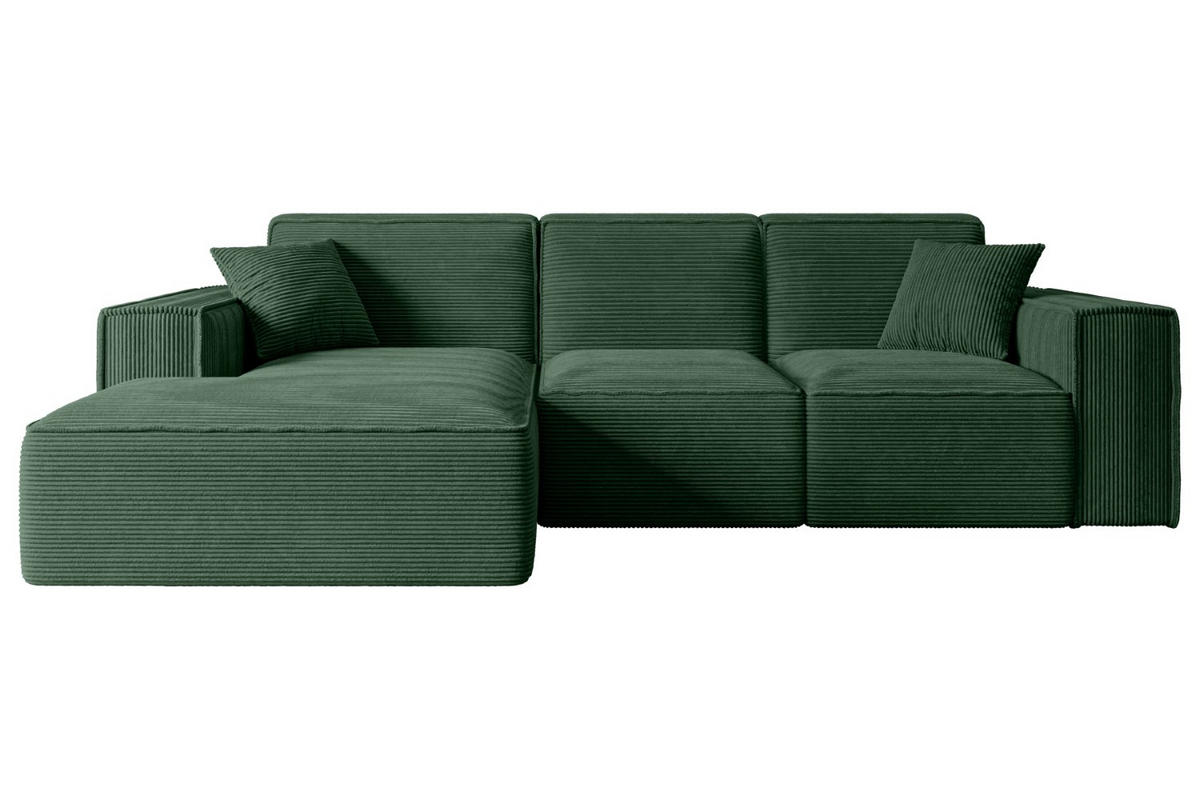 ECKSOFA Ottomane Links SERRA-L - 266x165x73 cm Grün Cord - Schwarz/Grün, Holzwerkstoff/Kunststoff (165/266cm) - ALTDECOR