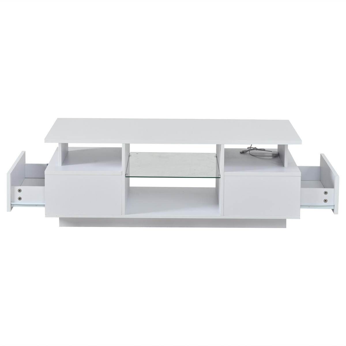 COUCHTISCH 100/50/36 cm Weiß aus Spanplatte mit LED-Beleuchtung und 2 Schubladen - Weiß, Holzwerkstoff (100/50/36cm) - OKWISH