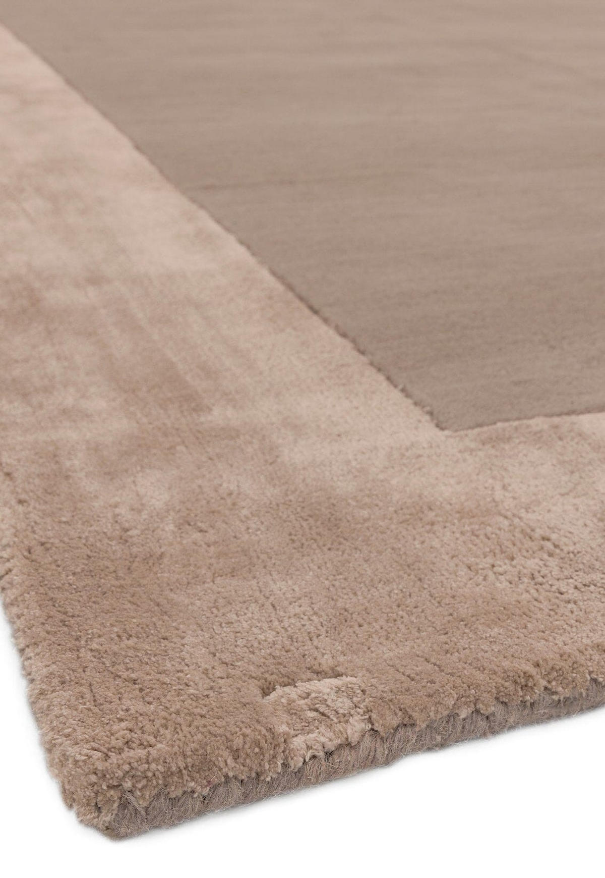 TEPPICH Wolle handgewebt einfarbig mit Viskosebordüre TYNE, Beige 160x230 cm - Beige, Textil (160/230cm) - KADIMA DESIGN