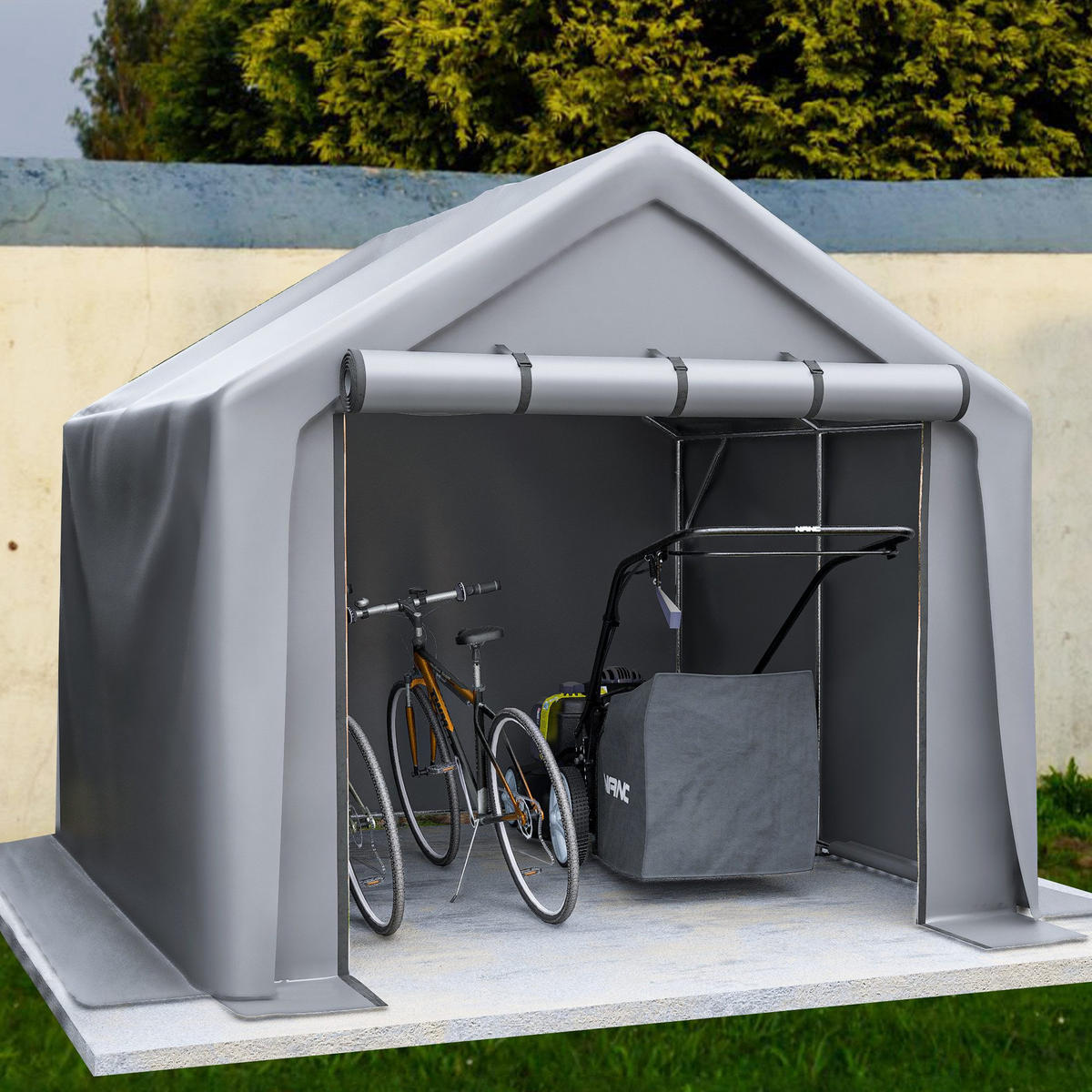 FAHRRADGARAGE, Reißverschlusstür Lagerzelt - Silberfarben, Metall (241/217/244cm) - Gisaae