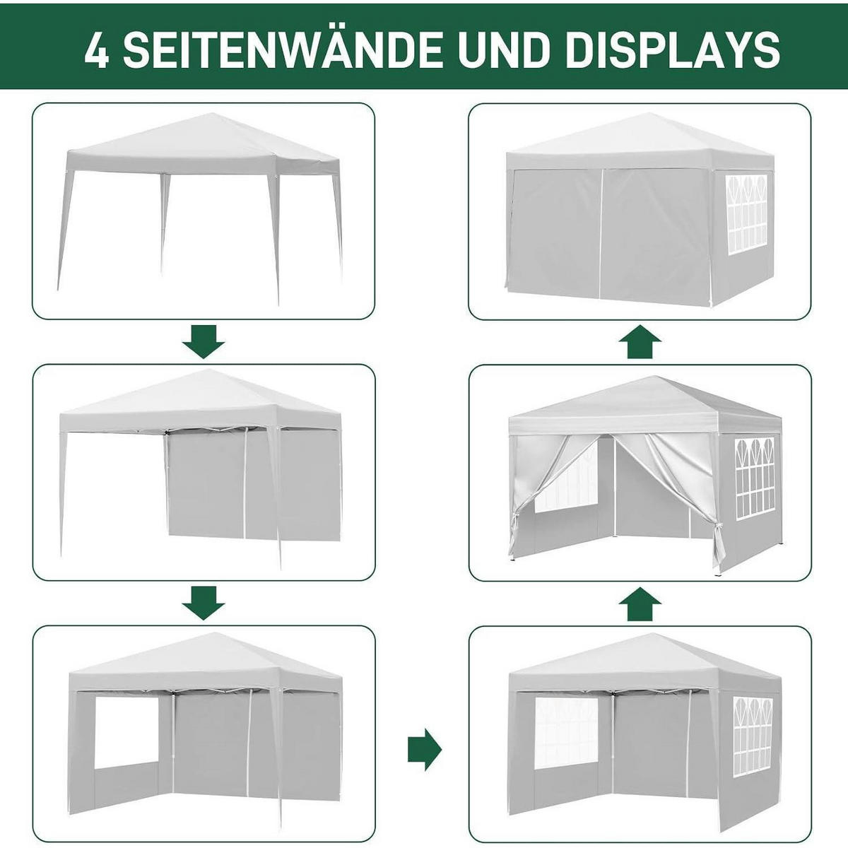 POP-UP Faltpavillon 3 x 3 m mit 4 Seitenteilen, weiß - Weiß, Textil (300/255/300cm)