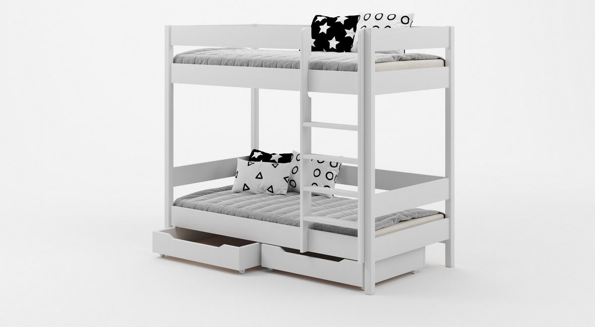 ETAGENBETT Diego 160x80 weiß mit Schubladen - Weiß, Holzwerkstoff (80/160cm) - LUKDOM