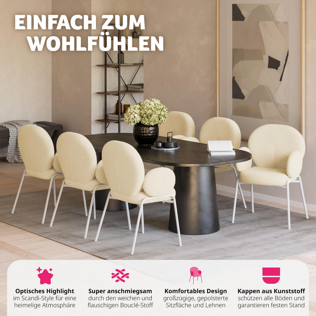 STUHL 6er Set Scandi Belastbarkeit 120 kg 61 5 x 62 x 90 - Creme, Kunststoff (62/90/61.5cm) - tectake
