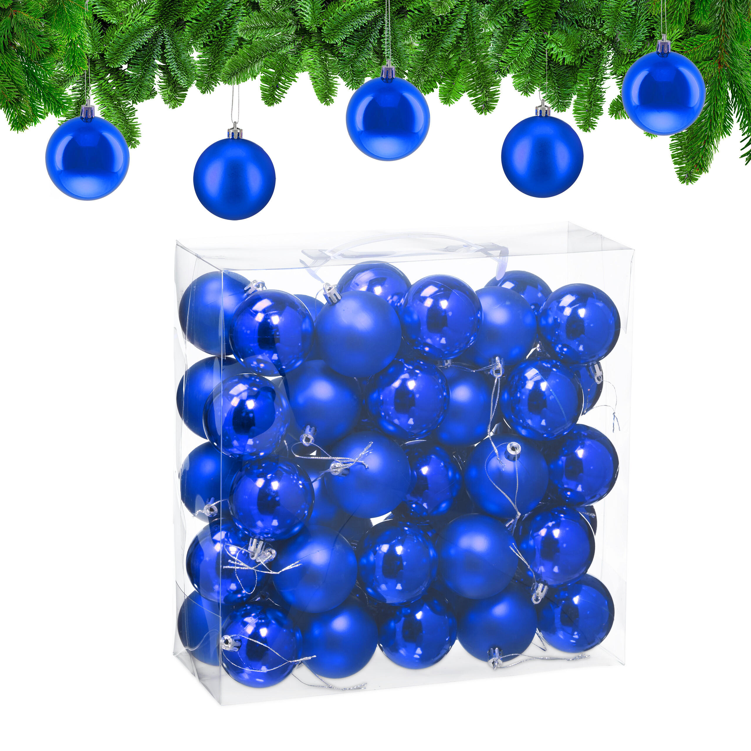 50XWEIHNACHTSKUGELN - Blau, Kunststoff (6/7/6cm) - Relaxdays