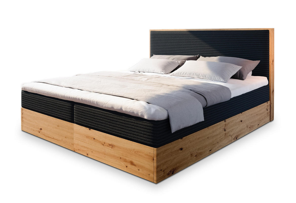 POSTEL BOXSPRING VERDON 140x200 cm, s matrací a úložným prostorem, černá - černá, kompozitní dřevo/textil (140/200cm) - MASSENO