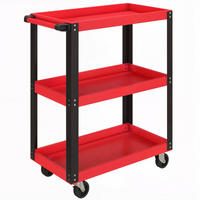 WERKSTATTWAGEN mit 3 Etagen Werkzeugwagen Transportwagen mit Griff - Rot, Metall (35/82.5/70.5cm) - HOMCOM