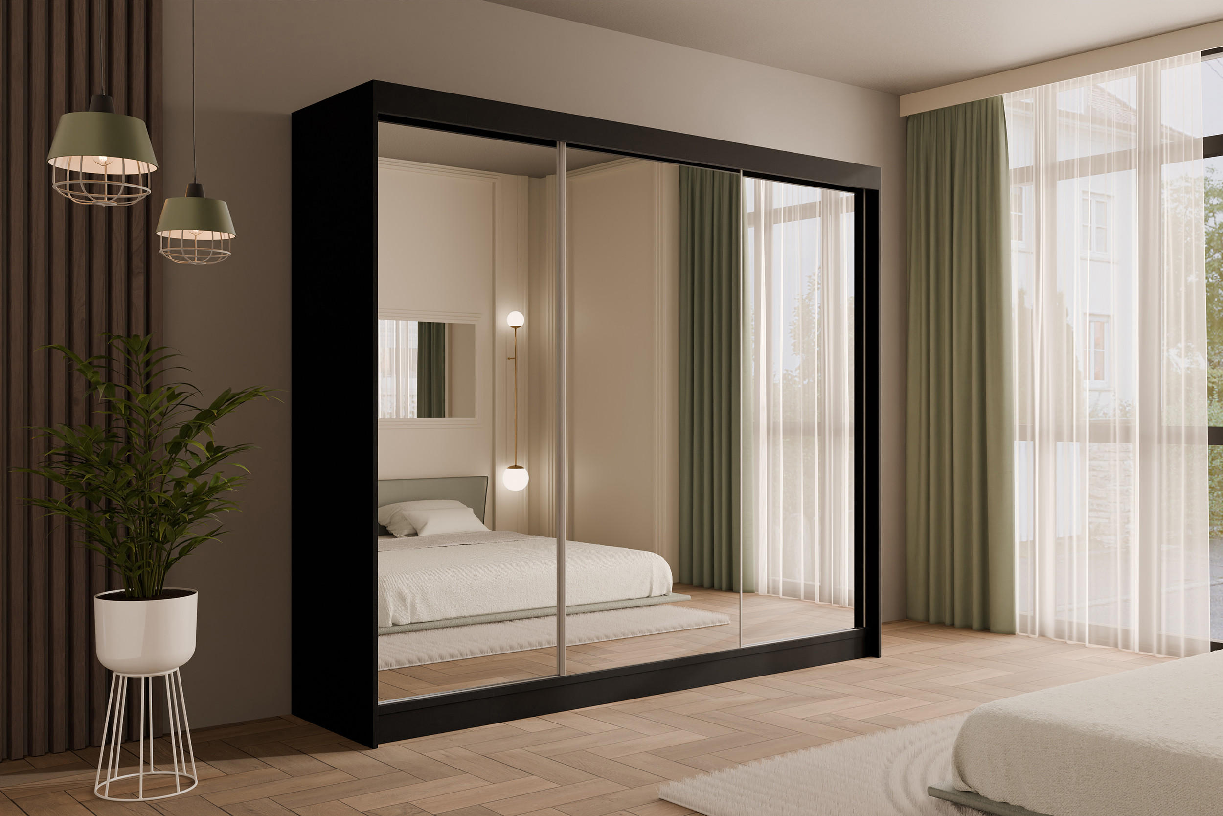 KLEIDERSCHRANK AMOHA - 250 cm - Schwarz - Schwarz, Holzwerkstoff (250/215/61cm) - ALTDECOR