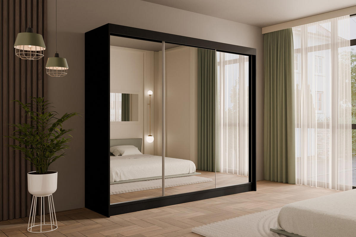 KLEIDERSCHRANK AMOHA - 250 cm - Schwarz - Schwarz, Holzwerkstoff (250/215/61cm) - ALTDECOR