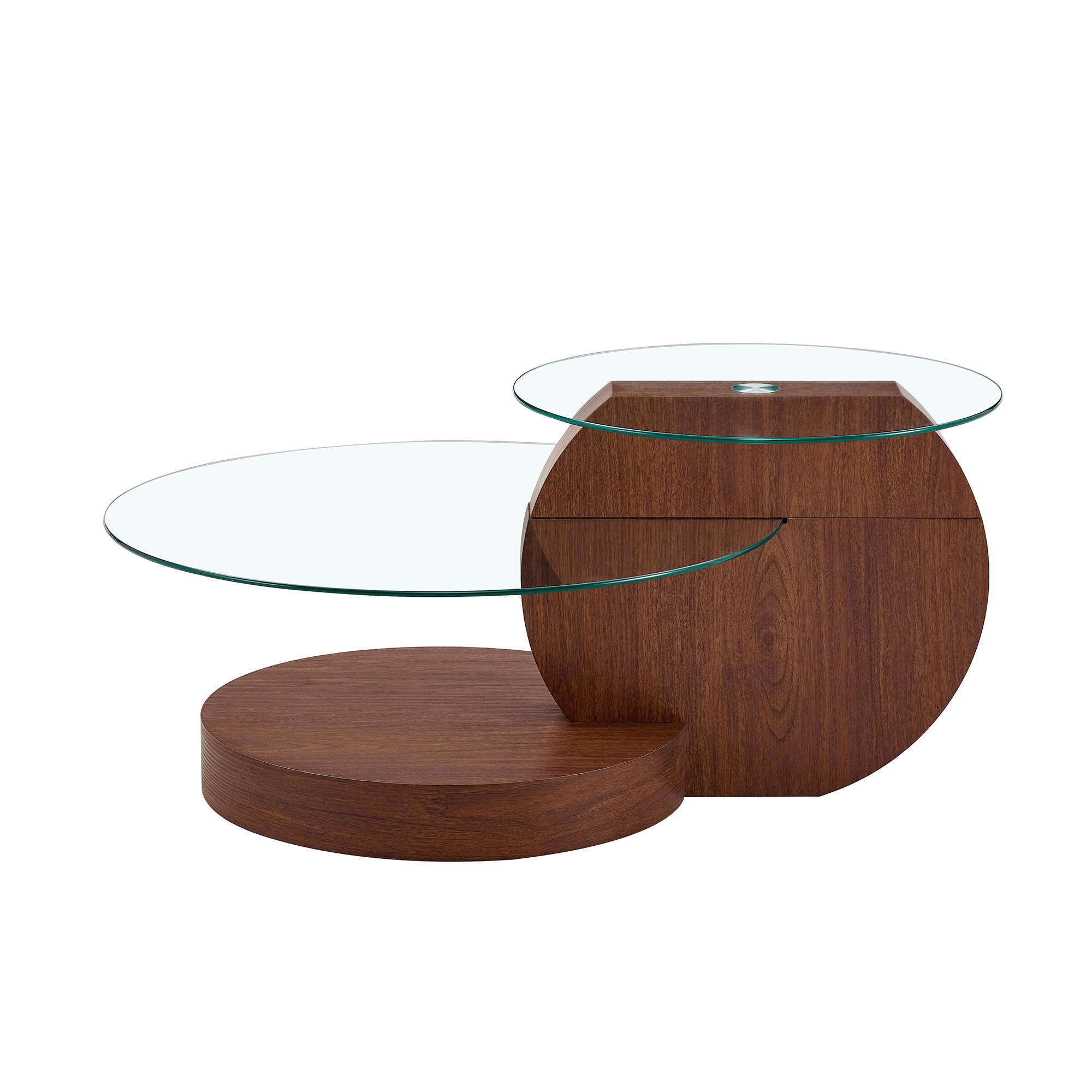 COUCHTISCH in Walnussfarbe Wohnzimmertisch mit zwei Ebenen aus Sicherheitsglas für Wohnzimmer, B90/T70/H44 cm - Transparent/Walnussfarben, Glas/Holzwerkstoff (90/90/44cm) - STILVORA