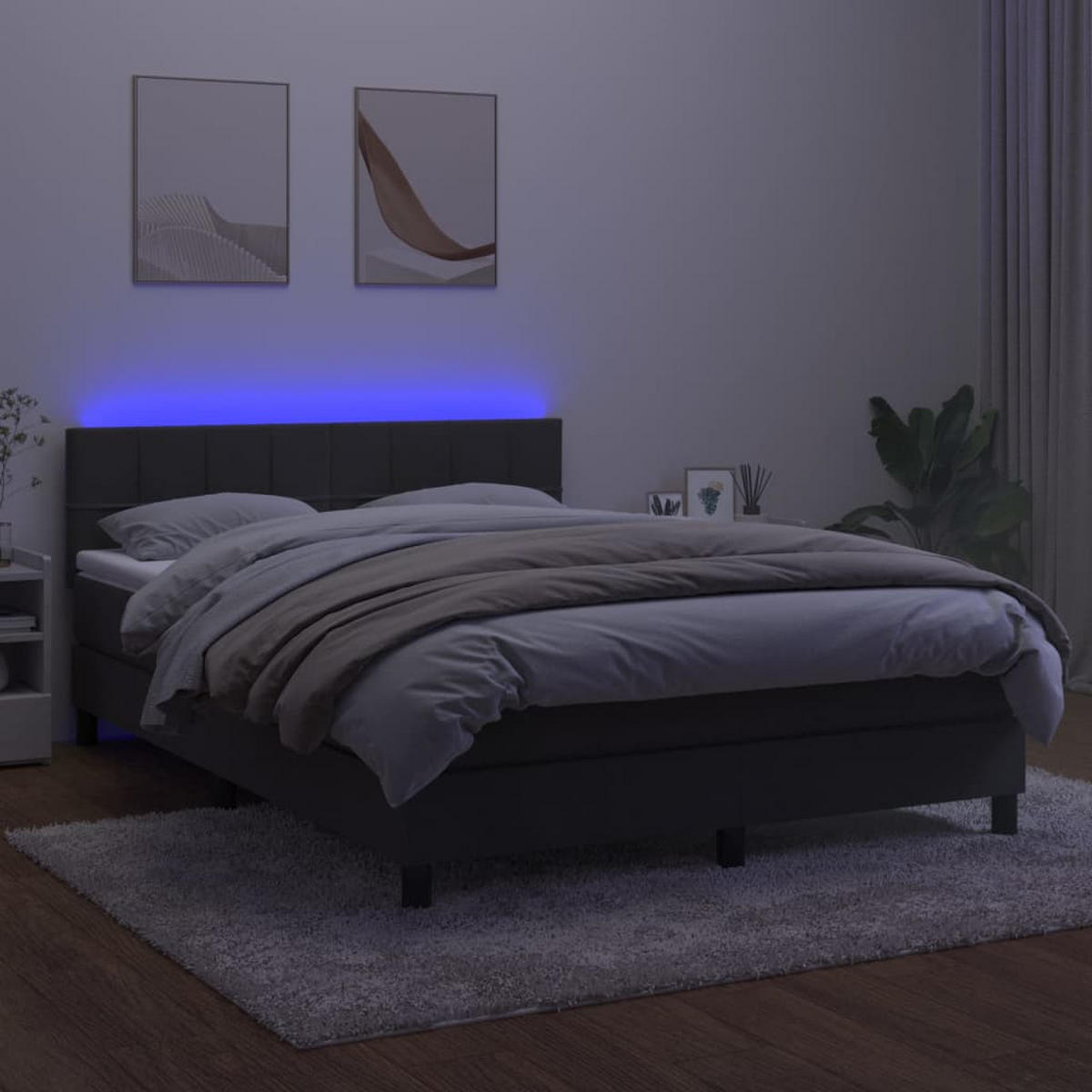 BOXSPRINGBETT MIT MATRATZE & LED DUNKELGRAU 140X200 CM SAMT - Dunkelgrau, Textil - vidaXL