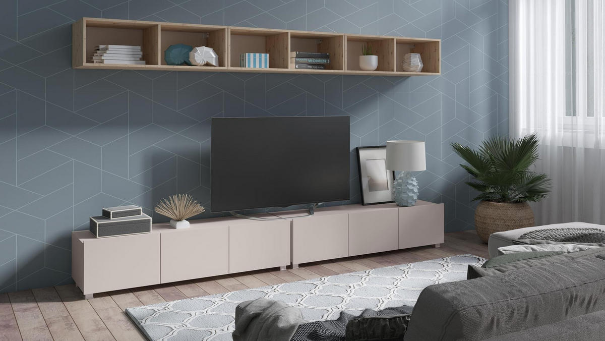 RTV-SCHRANK Bird Kaschmir, dreitüriger TV-Tisch - Kaschmir/Silberfarben, Holzwerkstoff (150/37/43cm) - Bettso