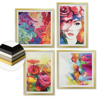 WANDBILDER 4er Set - 50x50 cm & 40x60 cm Goldrahmen - Porträt von Blumen in intensiven Farben - Goldfarben, Kunststoff (50/50cm) - ArtPrintCave