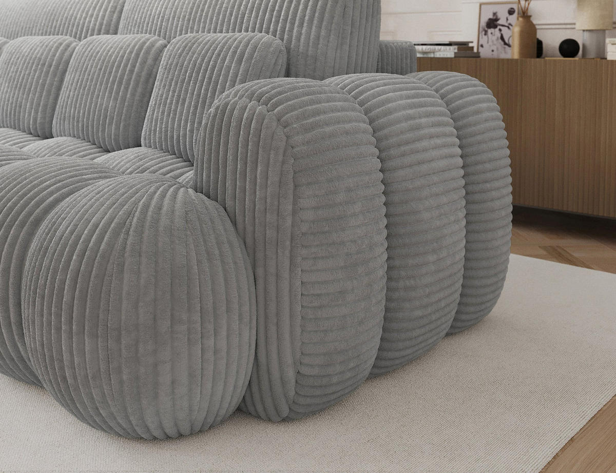 SCHLAFSOFA COTONN 256 cm – Modernes 3-Sitzer Sofa mit Schlaffunktion, Bettkasten und Dekokissen - Grau, Kunststoff (256/119/105cm) - Wohnideebilder