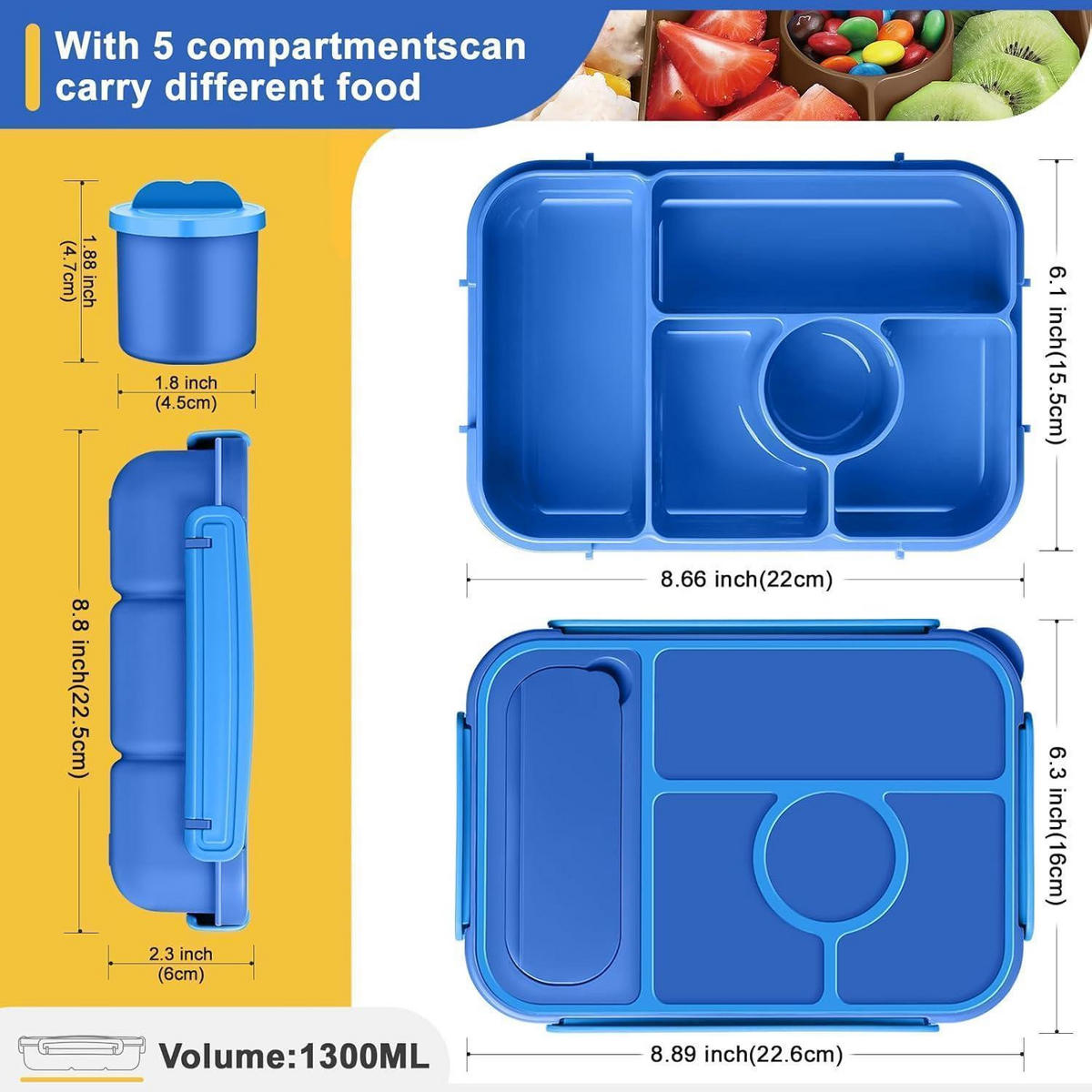BROTDOSE mit 5 Fächern 1300 ml Marineblau - Blau, Kunststoff (16/6/22.6cm)