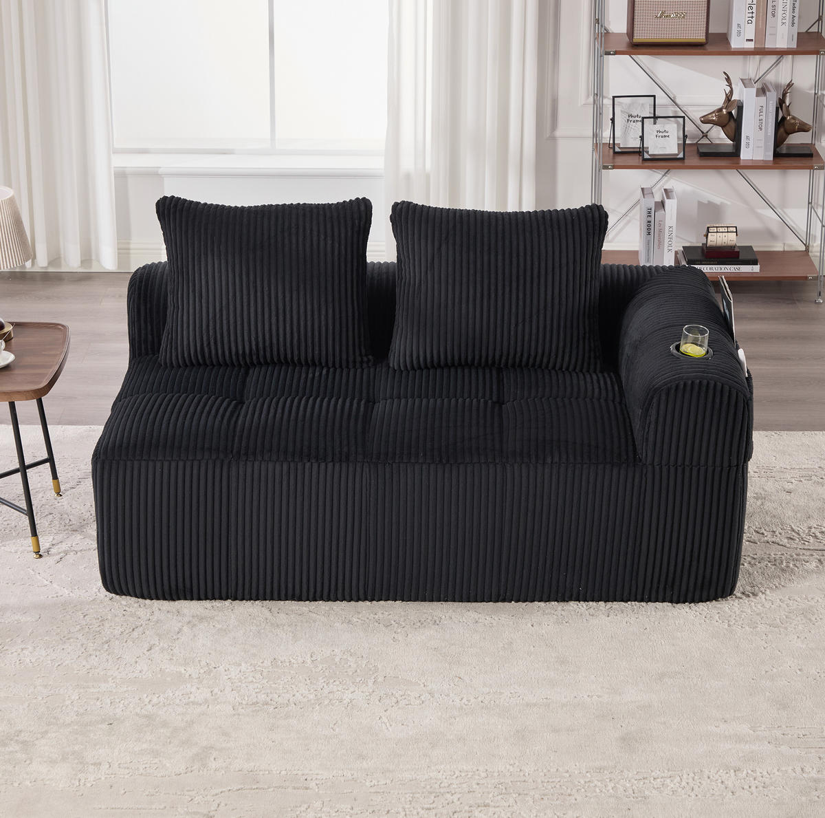 2-SITZER-SOFA 158/93/61 cm schwarz aus Cord mit Seitenfächern und Becherhaltern - Schwarz, Textil (93/61/158cm) - Modenvie