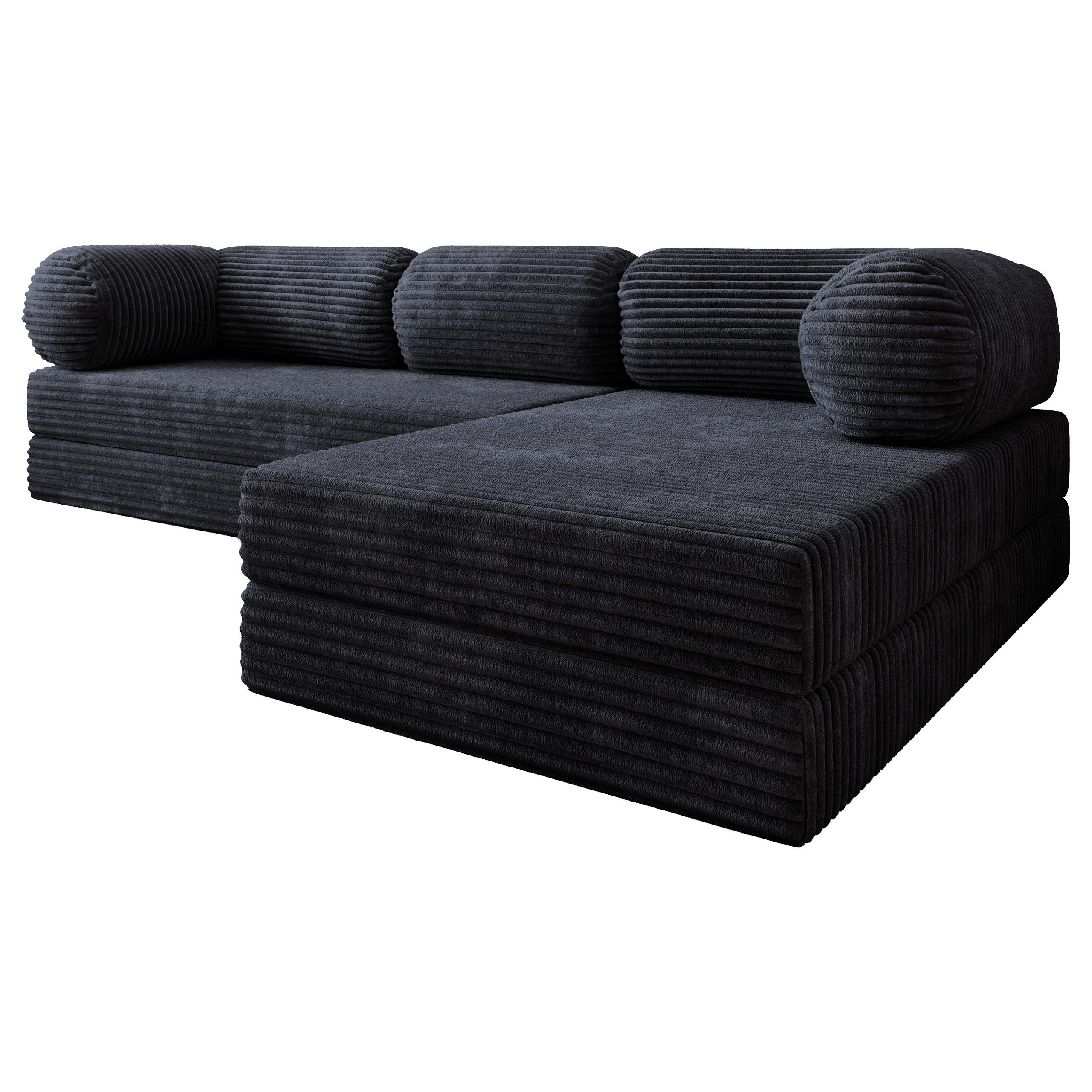 ECKSOFA ETERA modulares Boneless Sofa mit Schlaffunktion Schwarz Cordstoff - Schwarz, Textil (270/160cm) - MASSENO