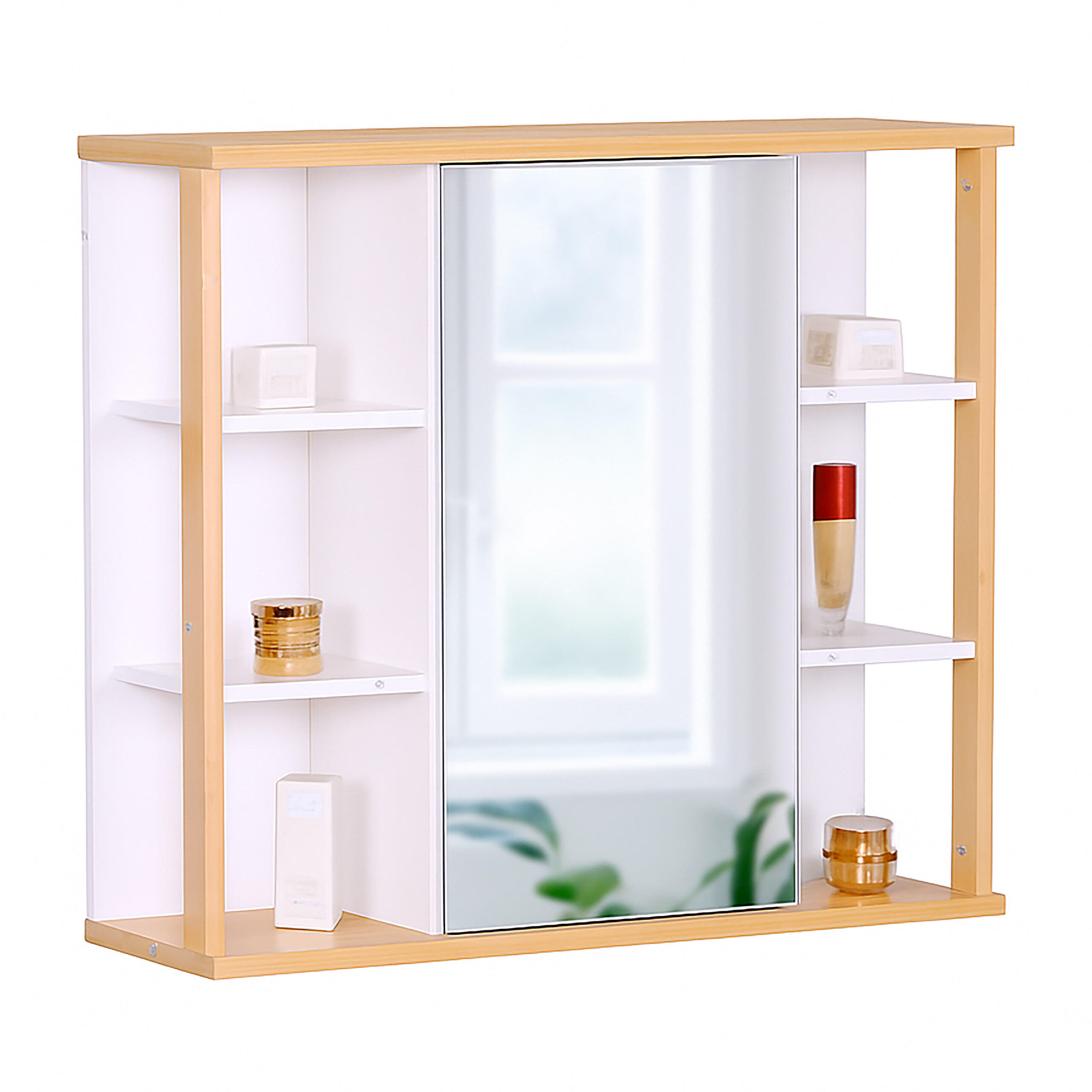 SPEGELSKÅP vit bambu väggmontering Multicolor 64/62/21 cm